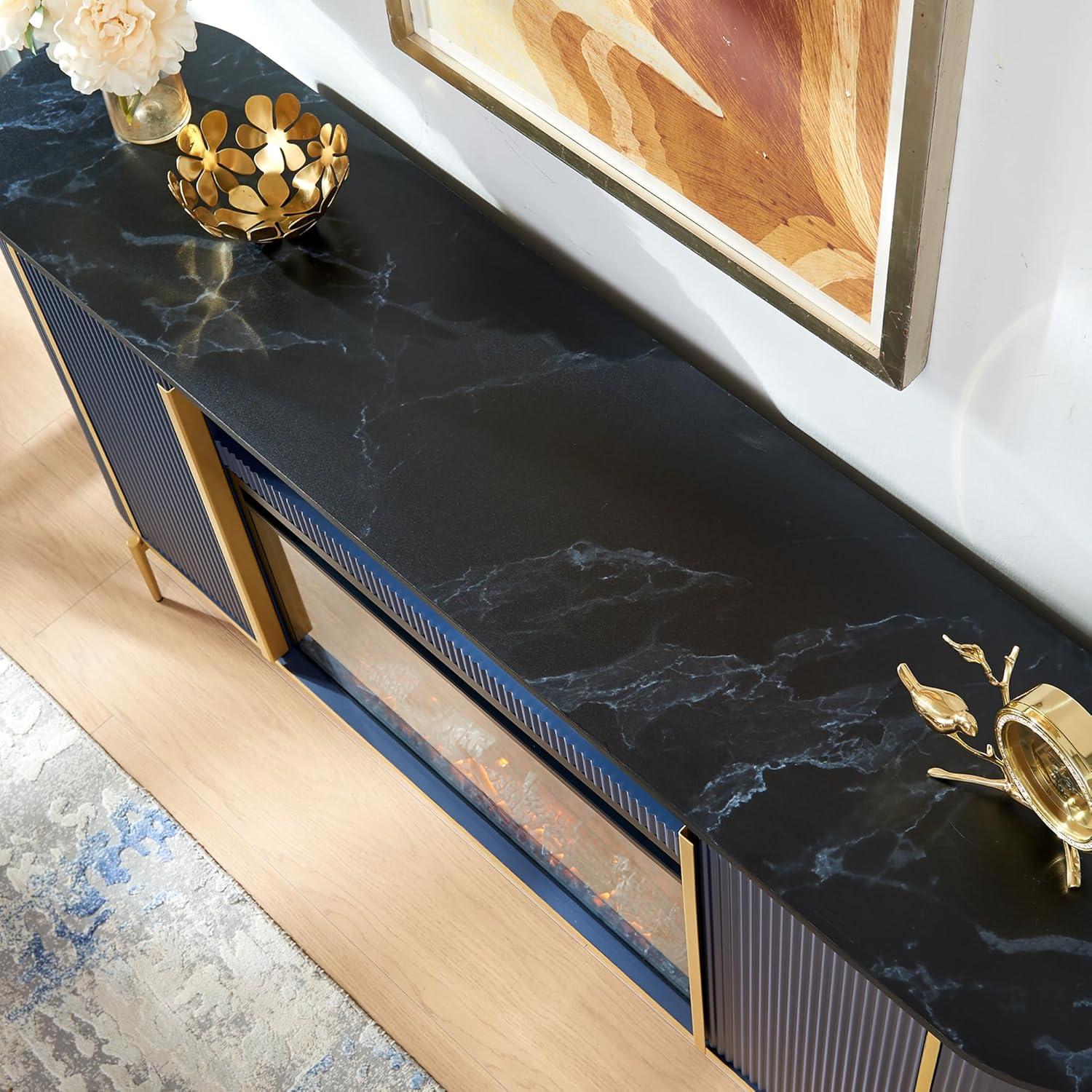 SinCiDo 70" Luxury TV Stand w/Faux Marble Top, Modern TV Console for TVs Up to 80 inches, Navy Blue