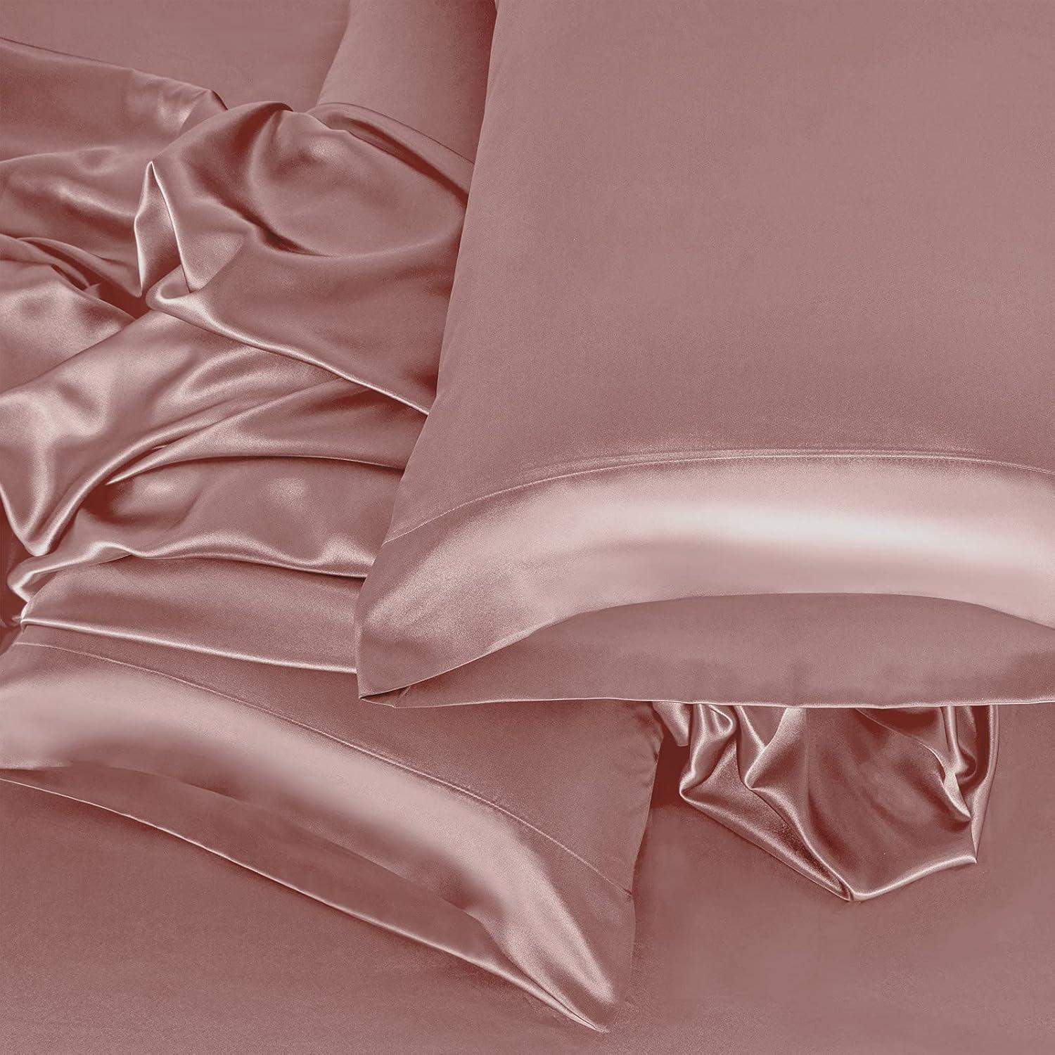 Blush Pink Queen Satin Deep Pocket Bed Sheet Set