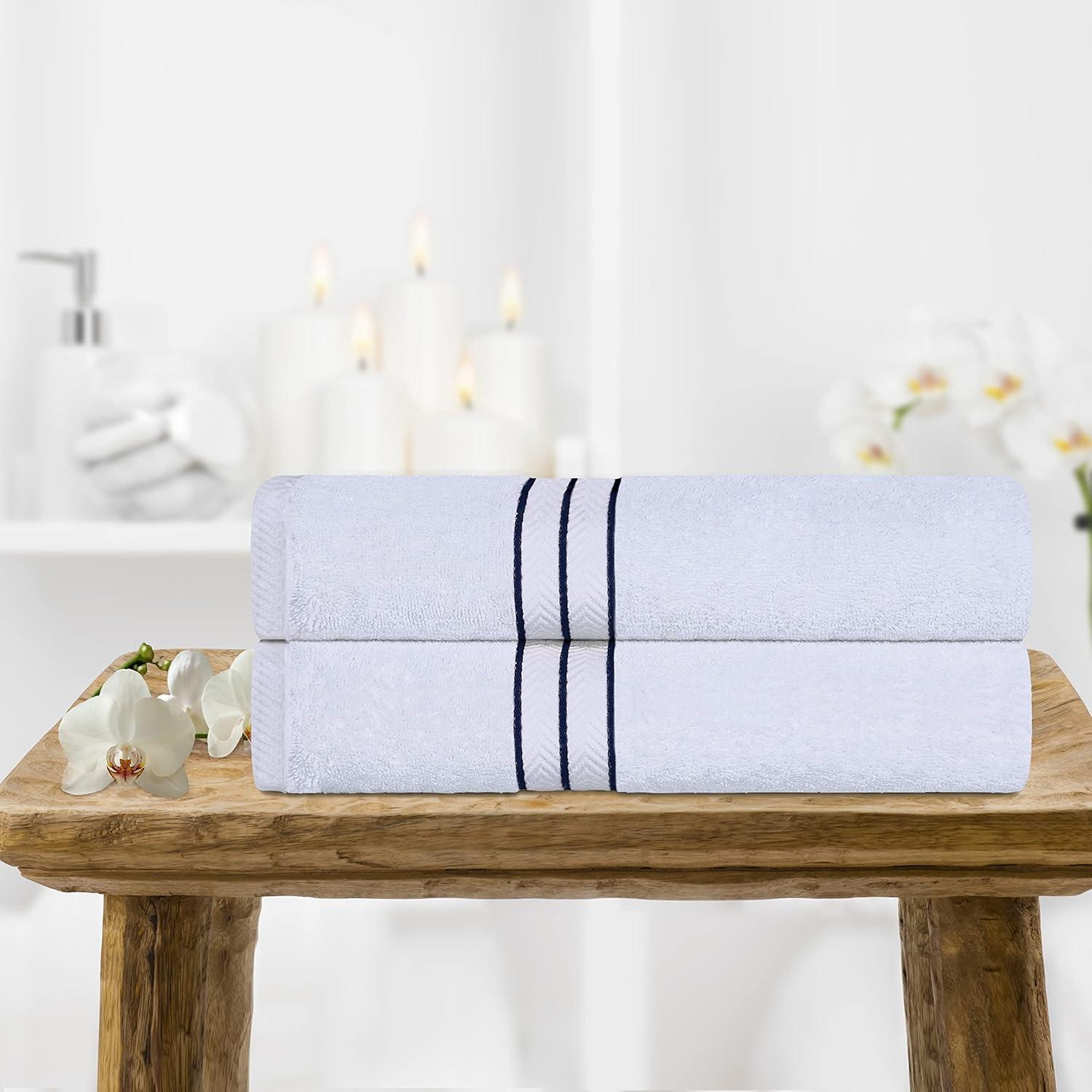 White Turkish Cotton 6-Piece Towel Set with Navy Trim