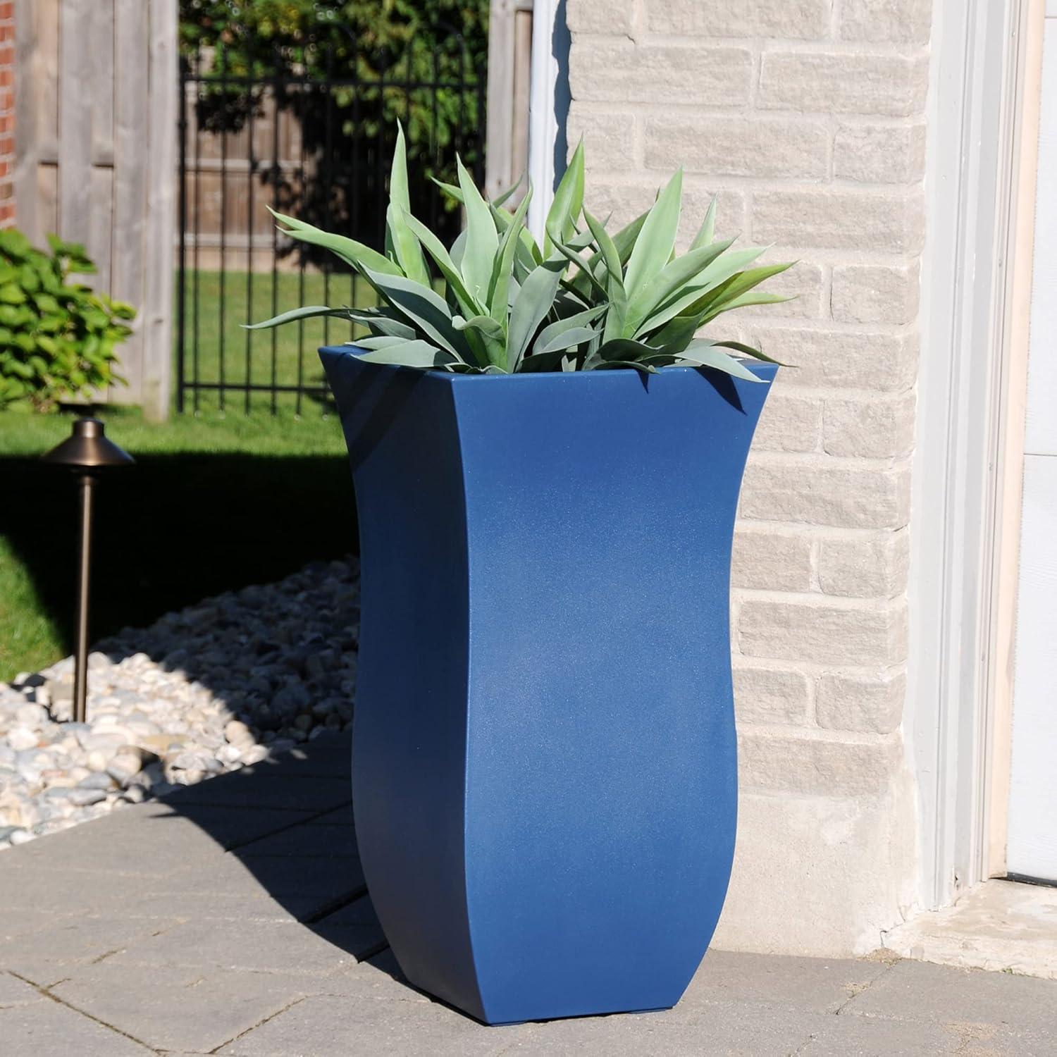 Mayne Valencia Polyethylene Resin 30" Tall Planter in Neptune Blue