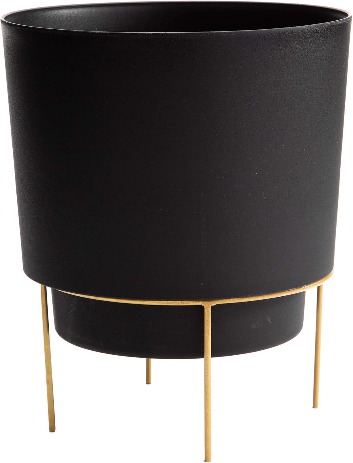 Hopson 10" Black Resin Planter with Gold Metal Stand