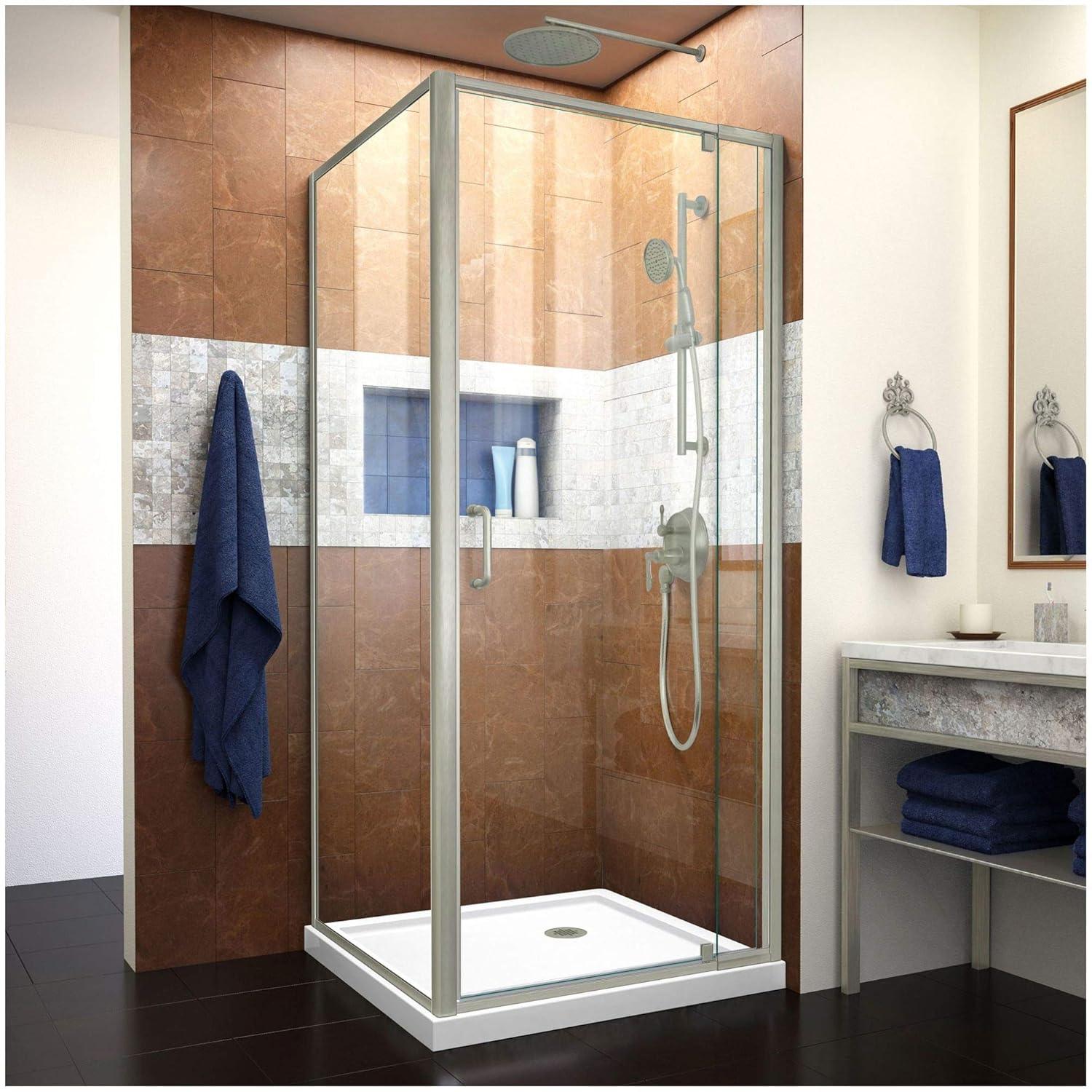 Flex 32" x 74.75" Square Pivot Shower Enclosure with Base Included