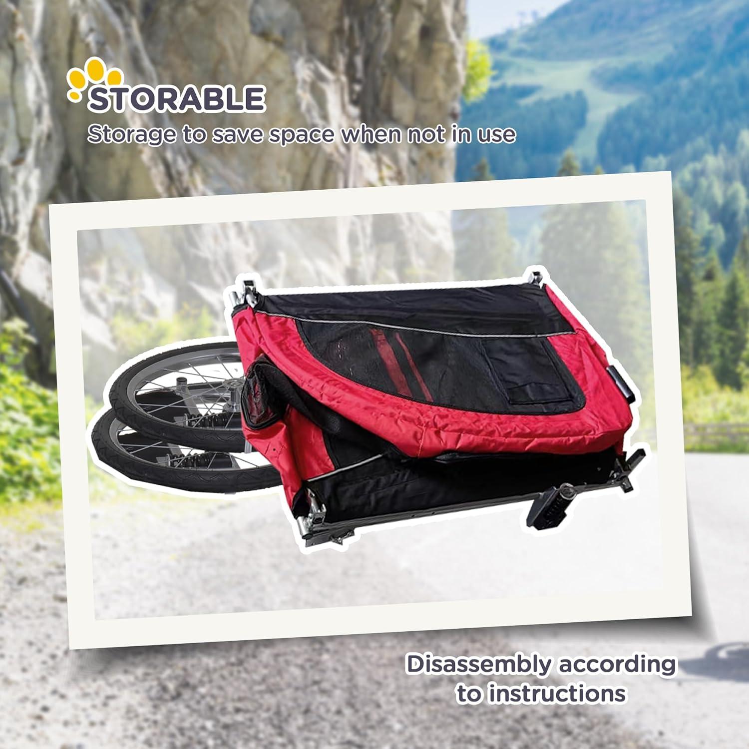 Aosom 2-In-1 Bicycle Trailer for Small Dogs with Canopy, Red