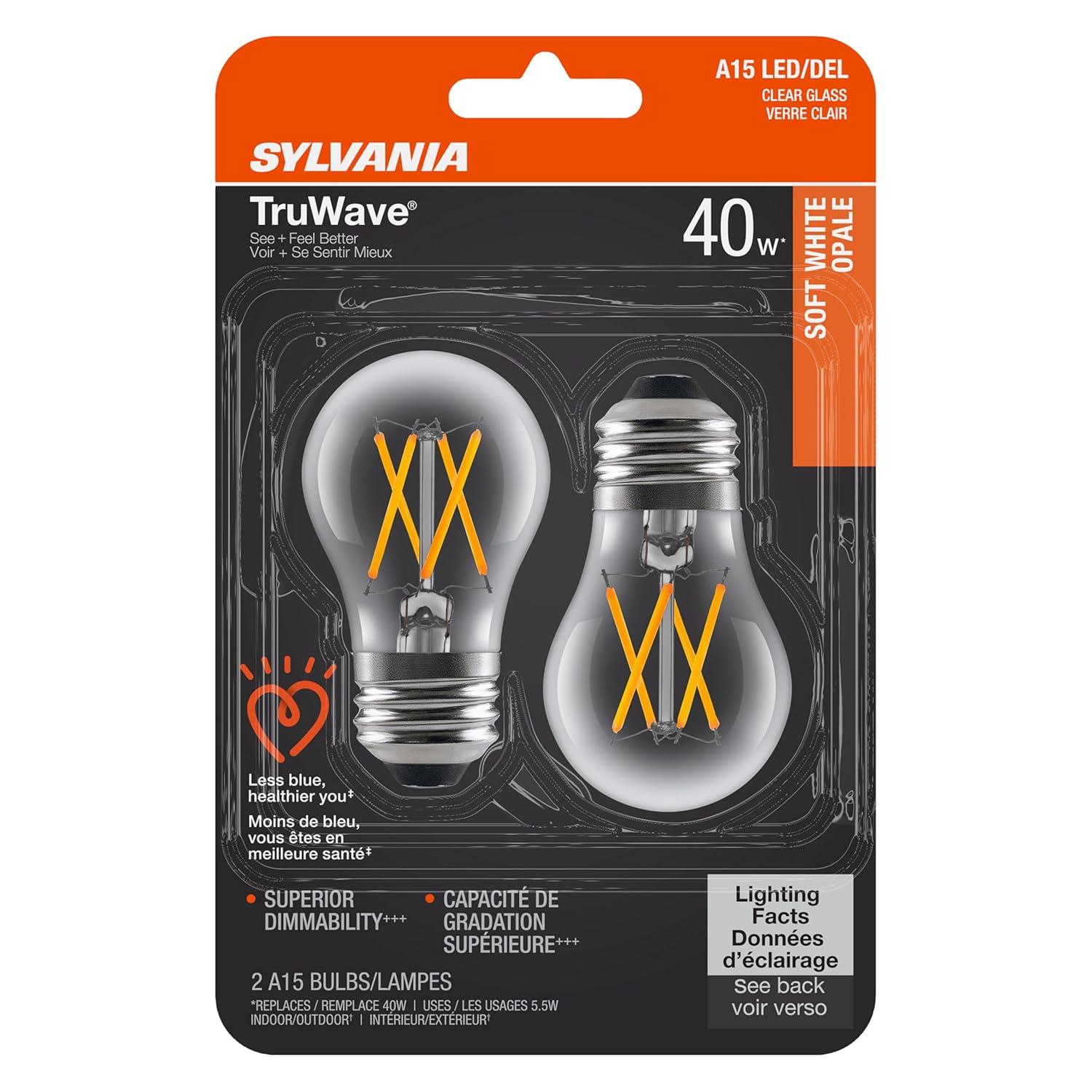 Sylvania TruWave A15 E26 (Medium) LED Bulb Clear Soft White 40 Watt Equivalence 2 pk