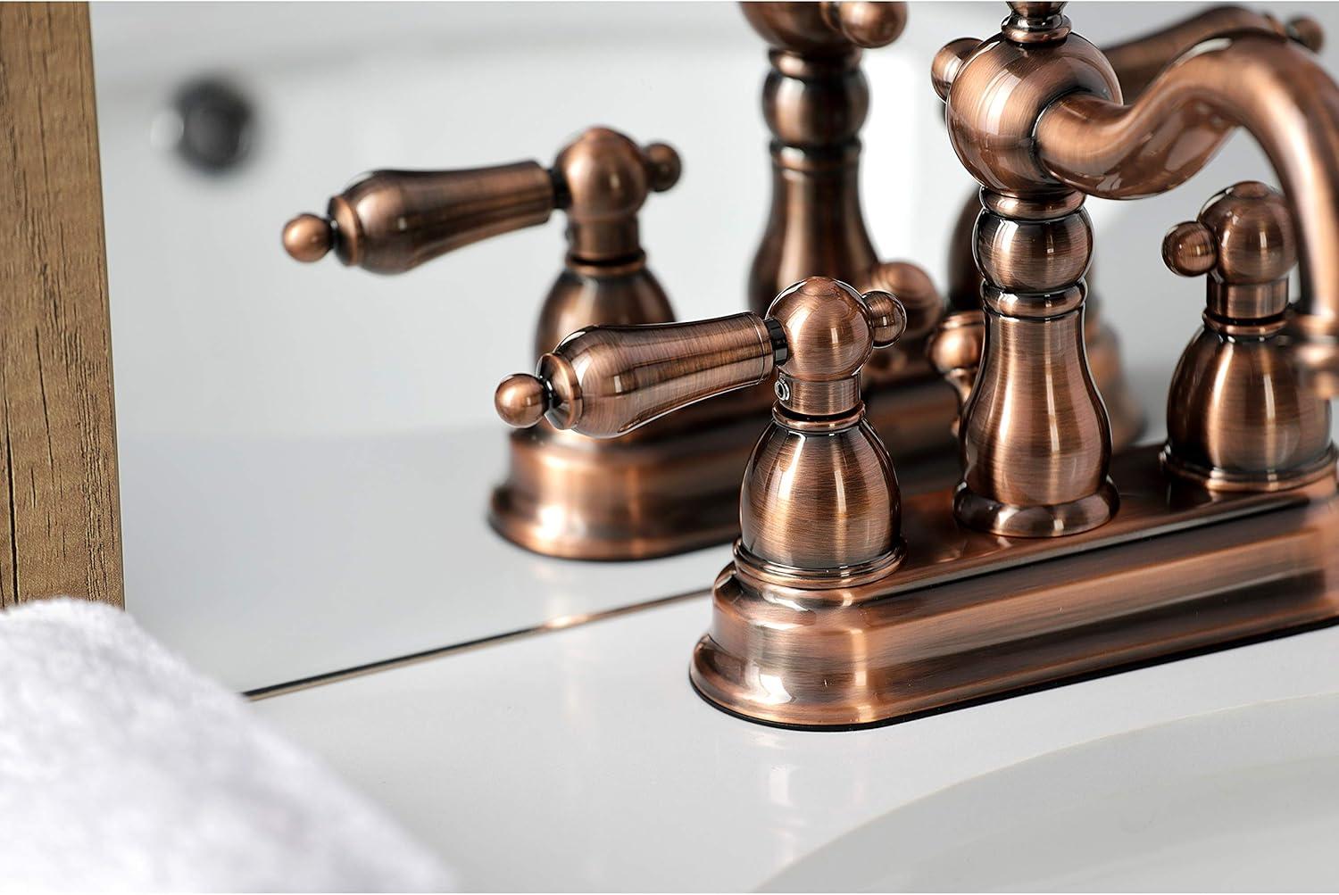 Kingston Brass Heritage Two-Handle 3-Hole Deck Mount 4" Centerset Bathroom Faucet with Plastic Pop-Up