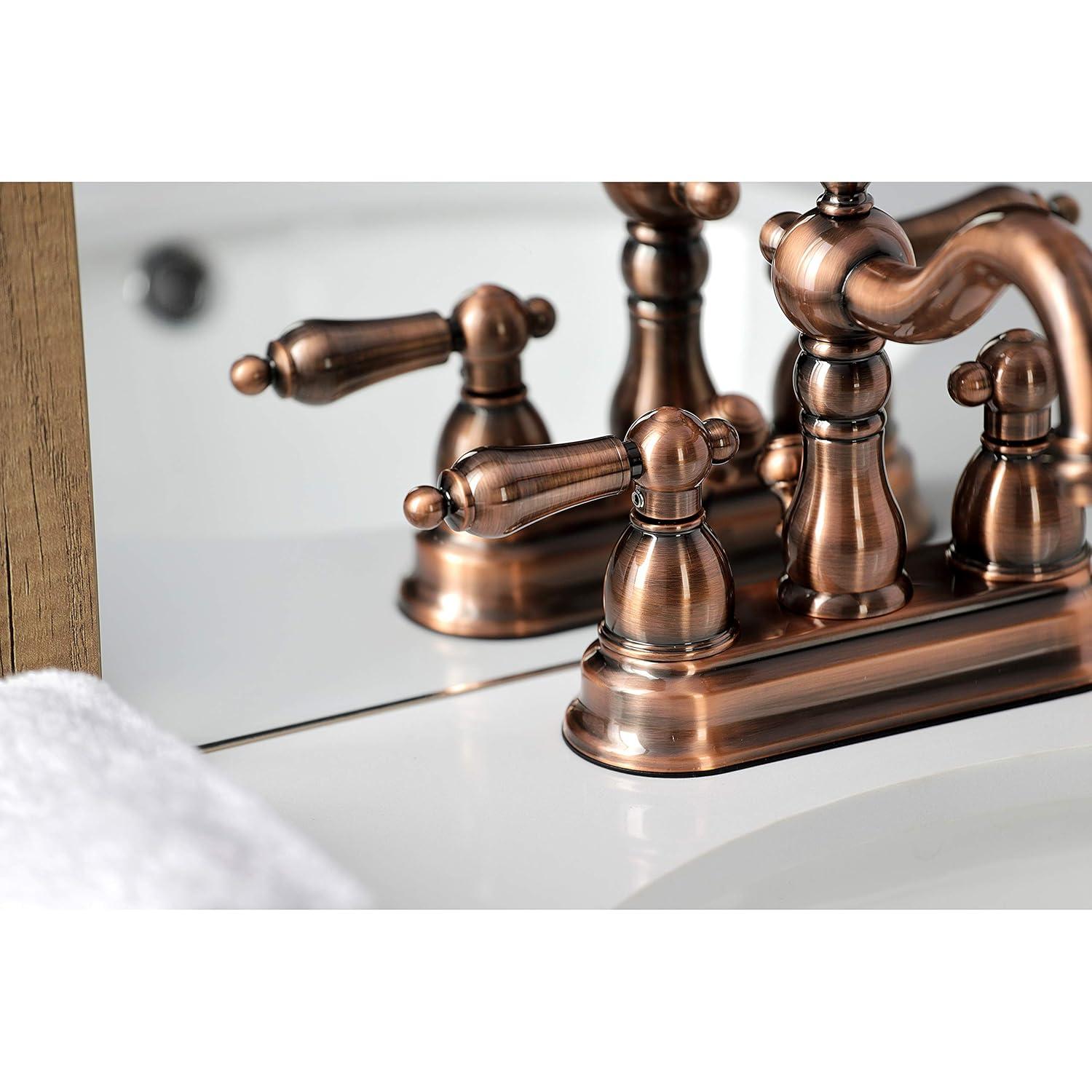 Kingston Brass Heritage Two-Handle 3-Hole Deck Mount 4" Centerset Bathroom Faucet with Plastic Pop-Up