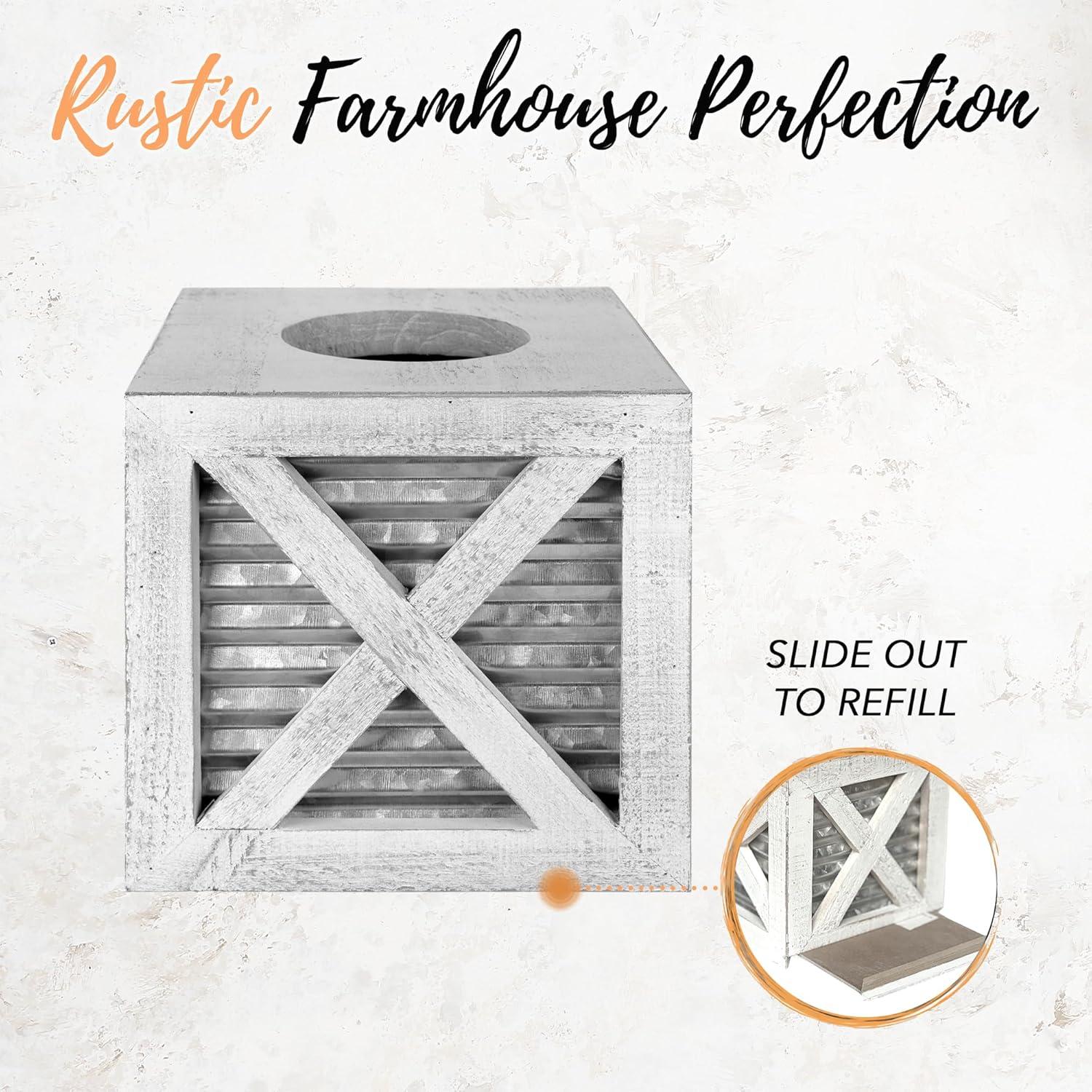 Autumn Alley White Barn Door Tissue Box Cover with Galvanized Metal