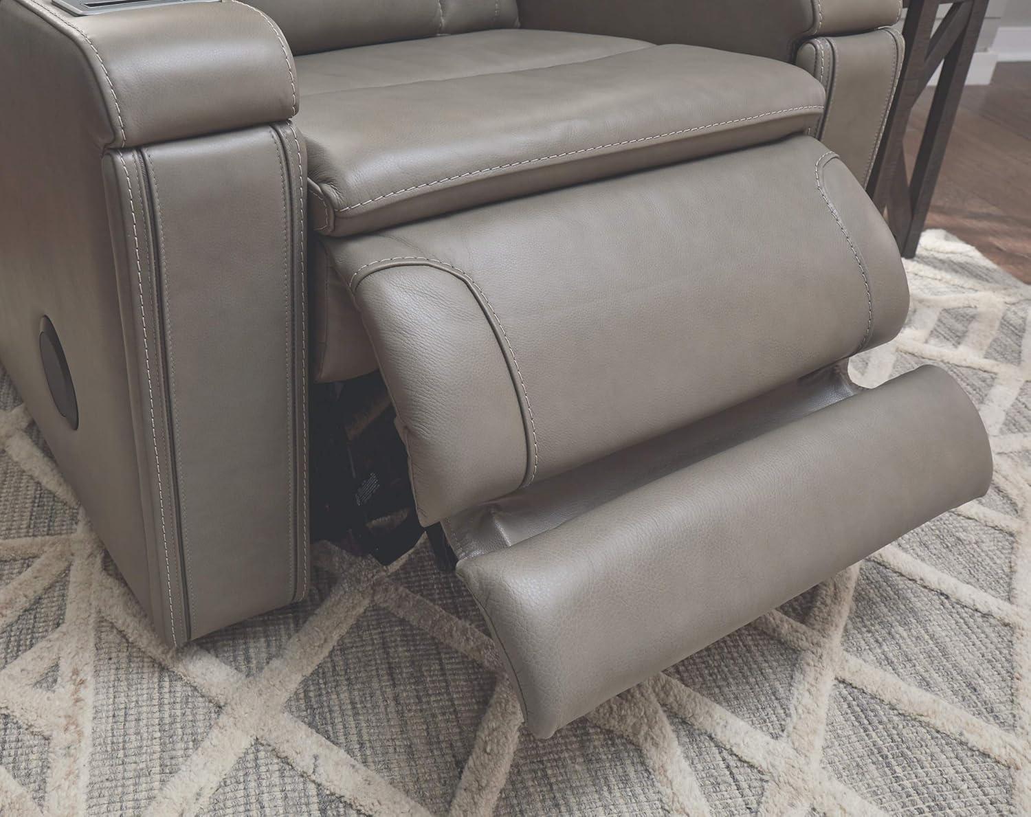 Gray Leather Power Recliner with Bluetooth Speakers