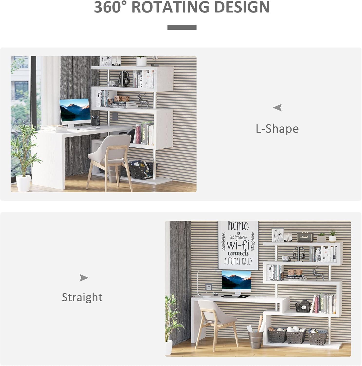 White Foldable L-Shaped Corner Writing Desk with Shelves