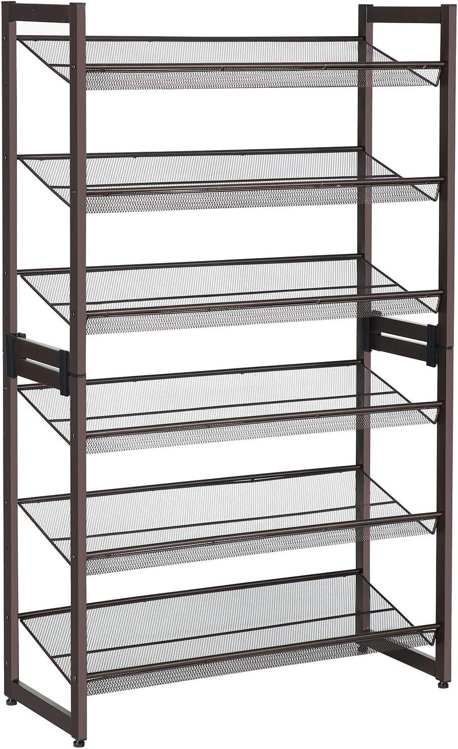 Bronze 6-Tier Stackable Metal Shoe Rack with Adjustable Shelves