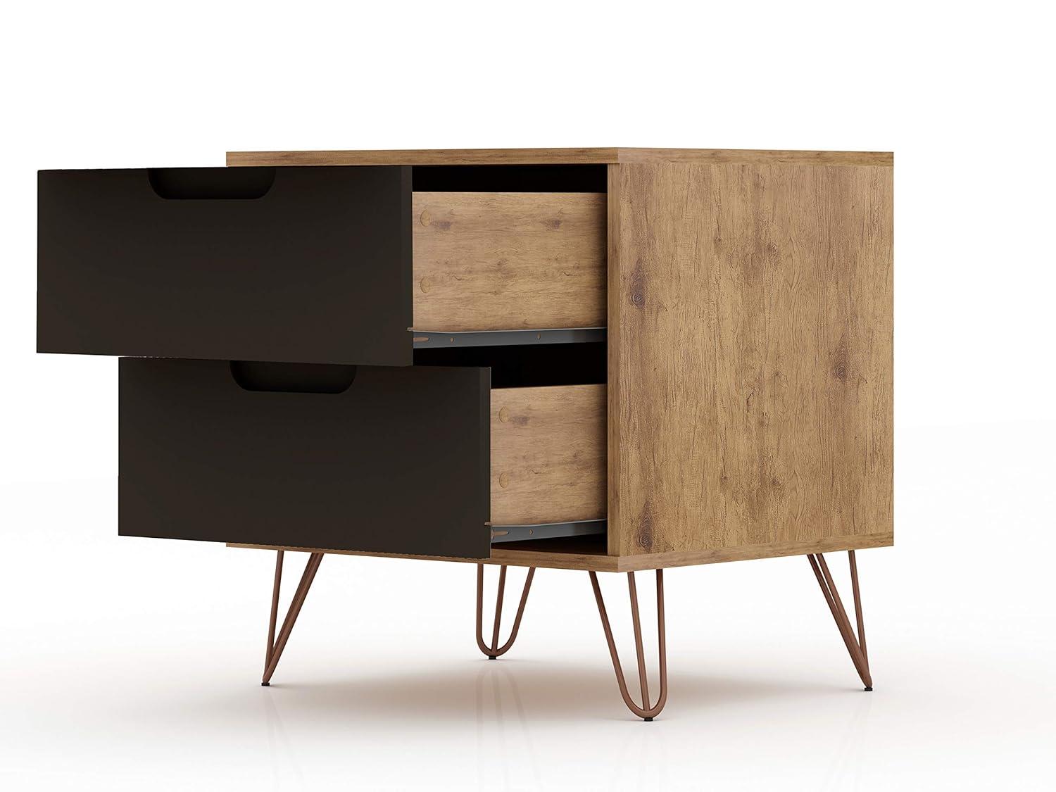 2.0 Rockefeller Nightstand Textured Gray - Manhattan Comfort: Modern Bedside Table, 2 Drawers, Metal Legs
