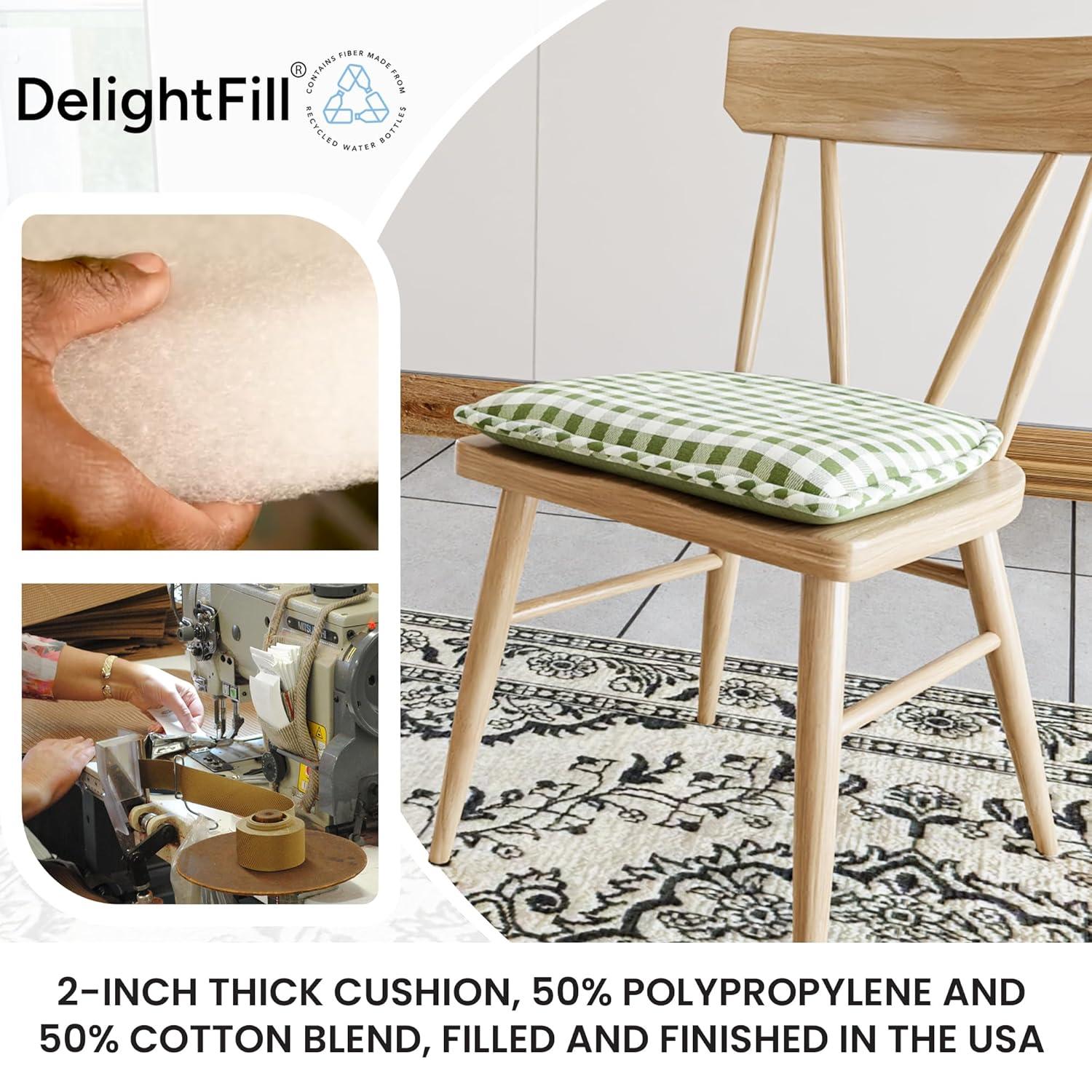 Non-Slip Tufted Chair Cushions for Dining Room, Kitchen and Office Use, U-Shaped Skid-Proof Seat Pad, 15x16 Inches, 4 Pack, Gingham Pine