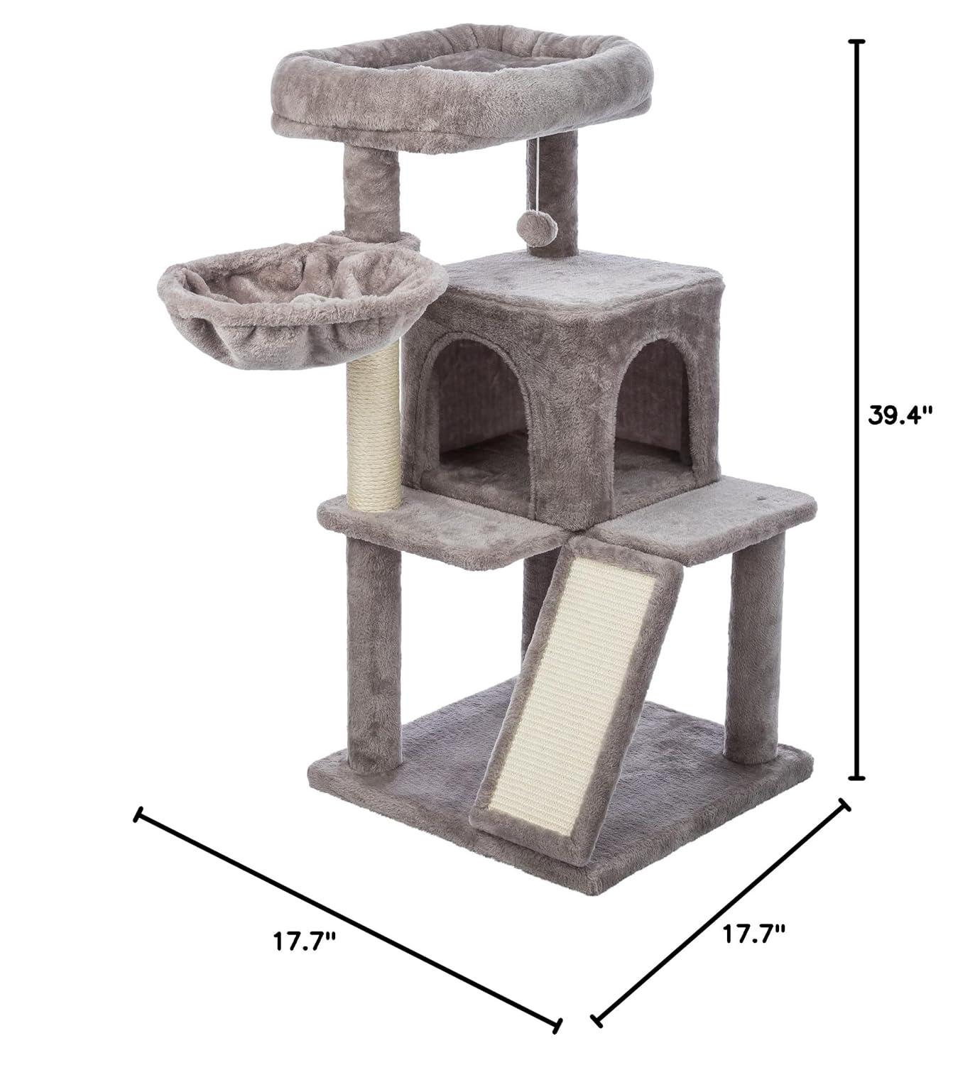 TRIXIE TRIXIE Pepito 39.4" Cat Tower, 3-Level Cat Tree with Sisal Scratching Posts and Ramp, Plush Condo and Hammock