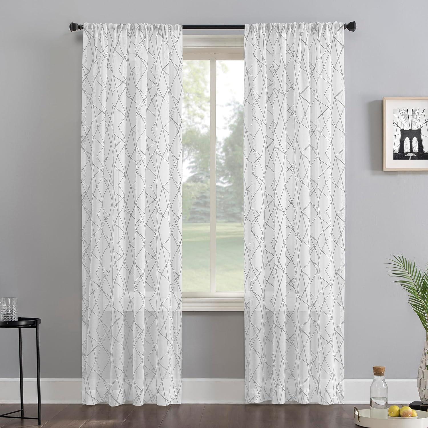 50"x96" No. 918 Light Filtering Abstract Geometric Embroidery Rod Pocket Curtain Panel Gray: Modern Indoor Decor