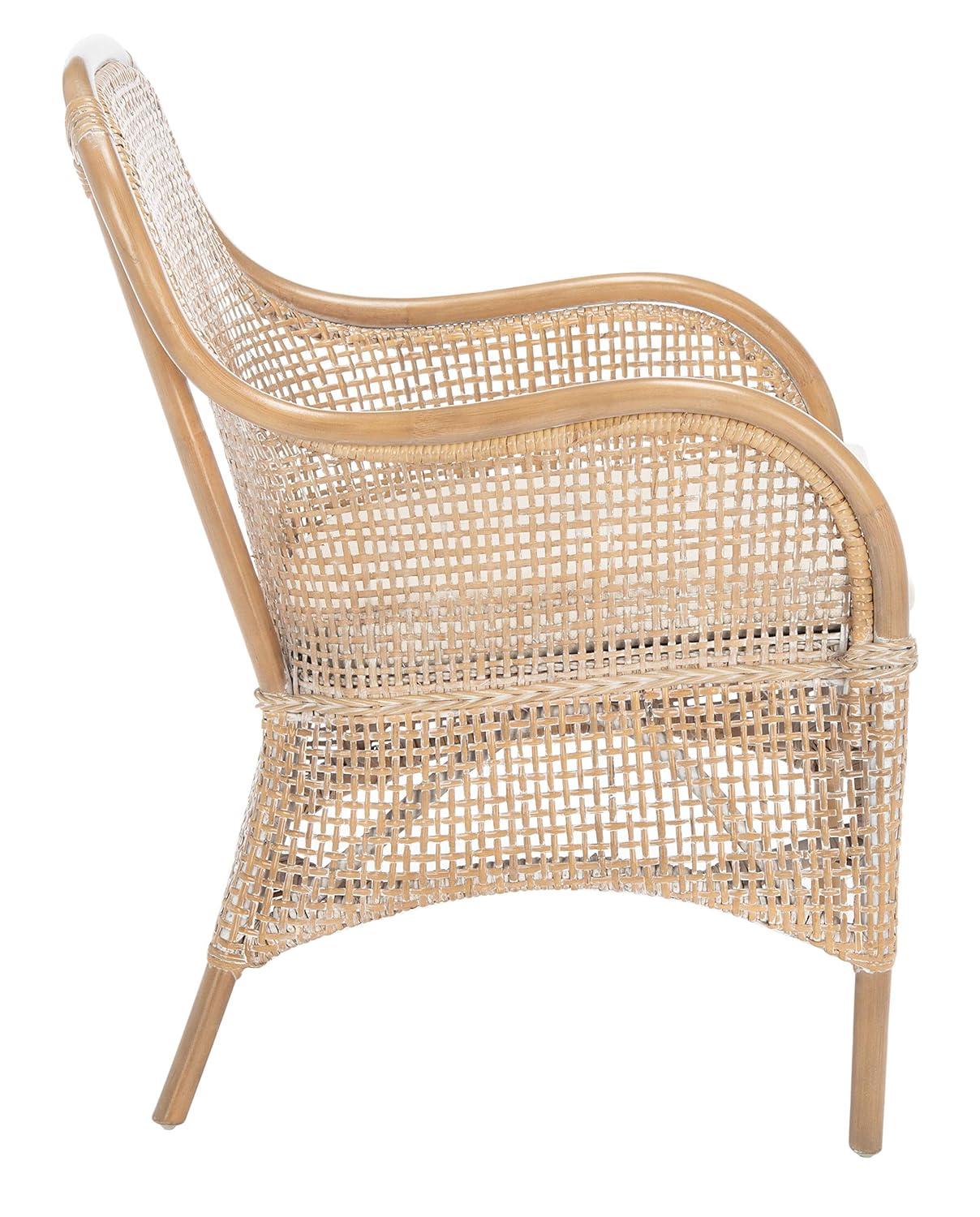 Charlie Rattan Accent Chair W/ Cushion - ACH6514 - White/Honey Brown Wash - Safavieh