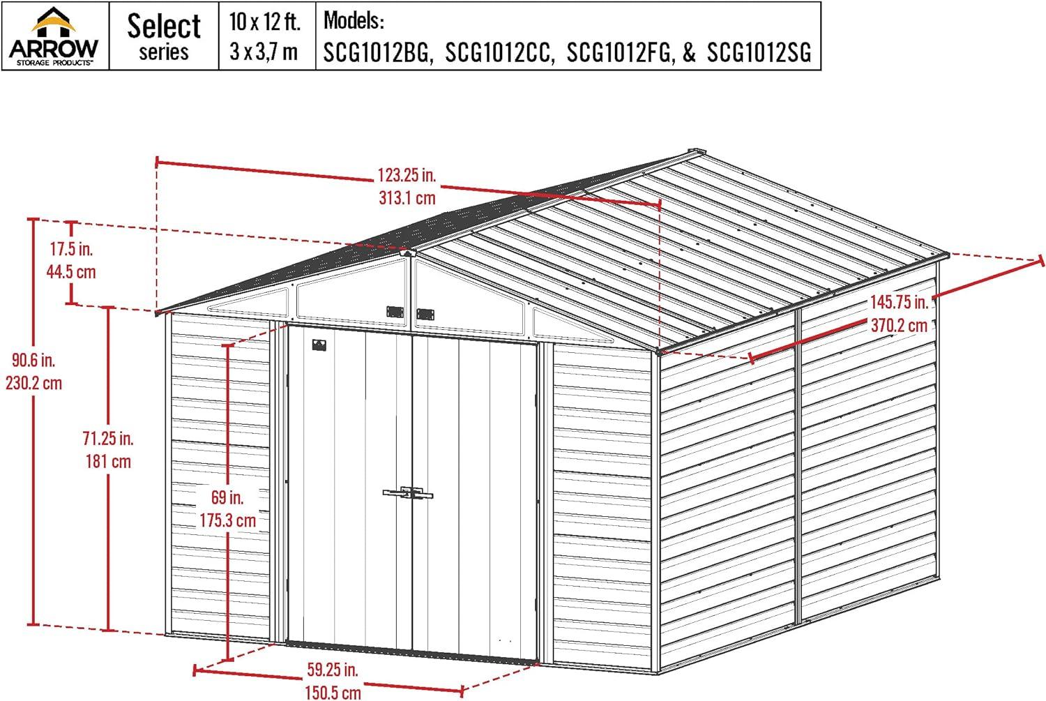 Flute Grey 10' x 12' Galvanized Steel Peak Roof Storage Shed