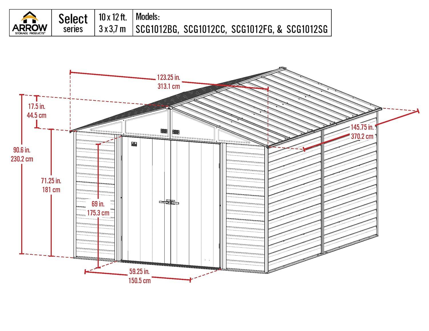 Arrow 10 ft. W x 12 ft. D Metal Storage Shed