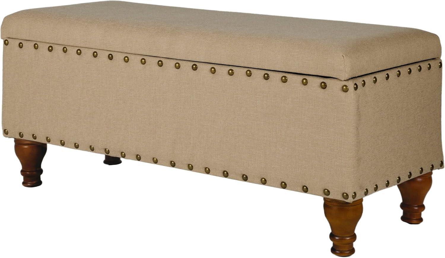 Large Storage Bench with Nailhead Tan - HomePop: Upholstered, Wood Legs, Hinged Lid