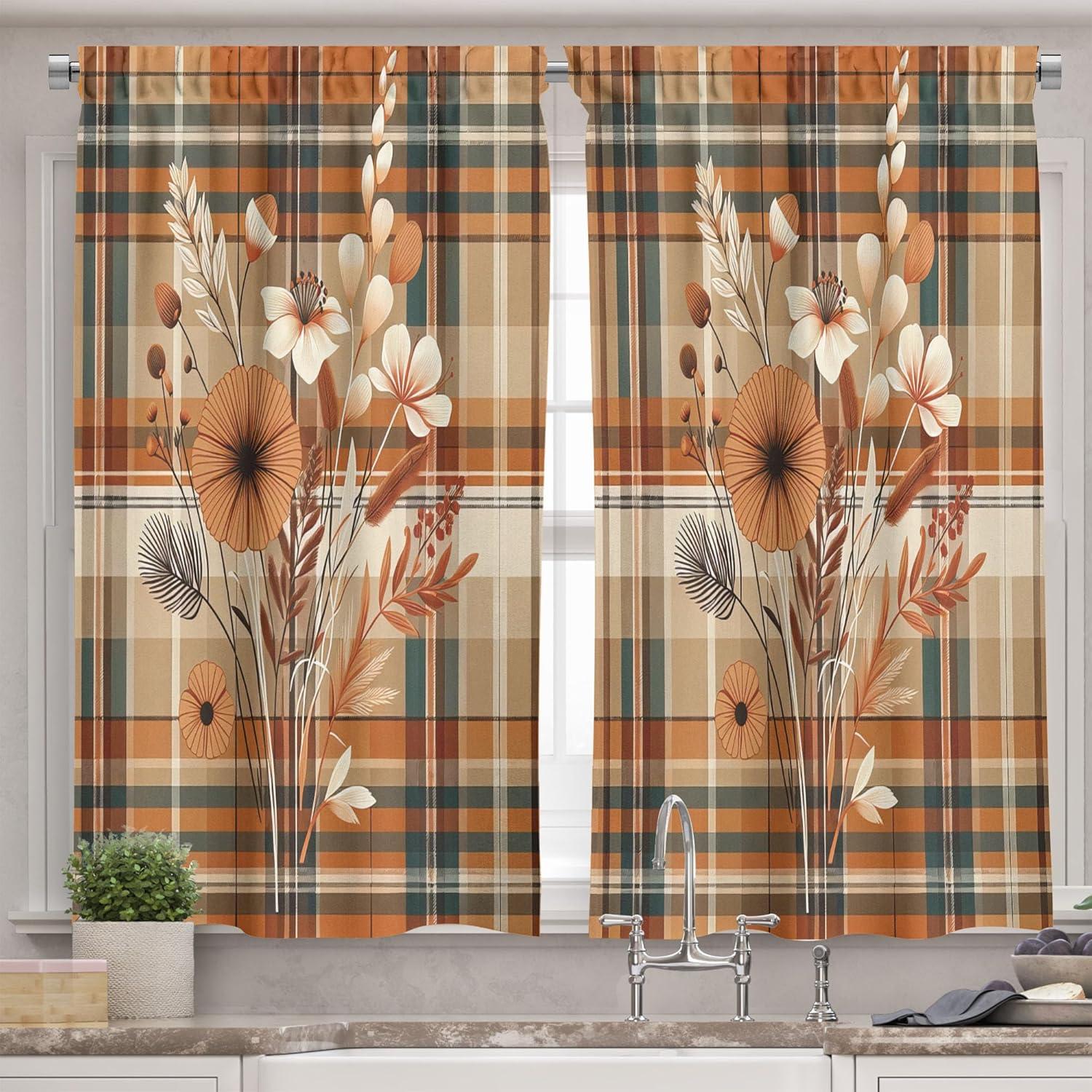 Floral Tailored 55'' W Kitchen Curtain