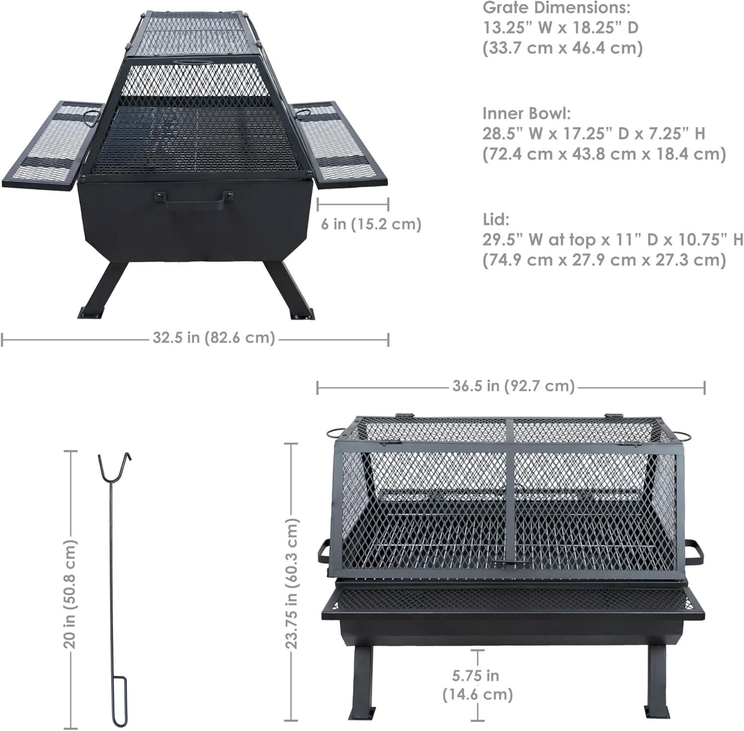 Black Steel Outdoor Fire Pit with Grill and Spark Screen