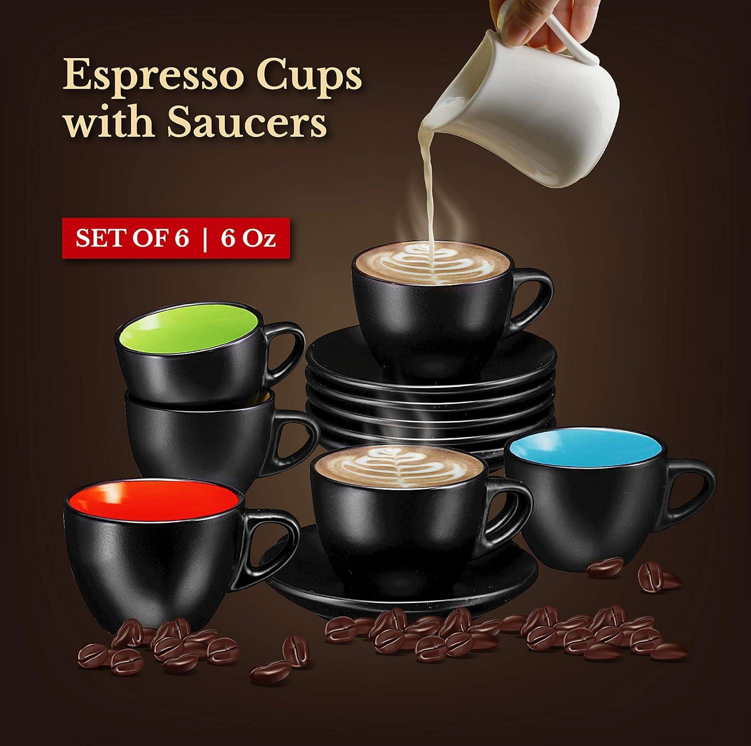 Bruntmor | Espresso Cups With Saucers By Bruntmor - 6 Ounce - Set Of 6 Matte