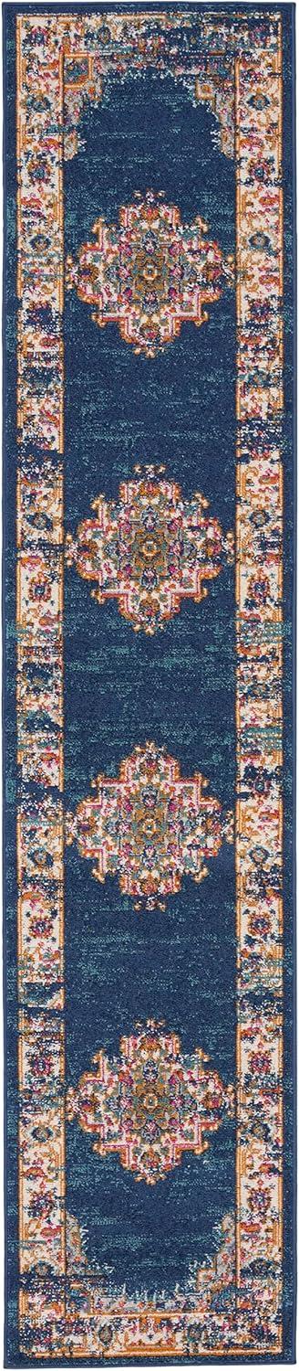 Nourison Passion Medallion Bohemian Indoor Rug Navy 2'2" x 10'