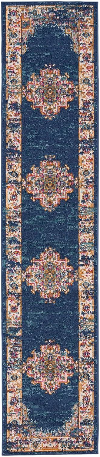 Nourison Passion Medallion Bohemian Indoor Rug Navy 2'2" x 10'
