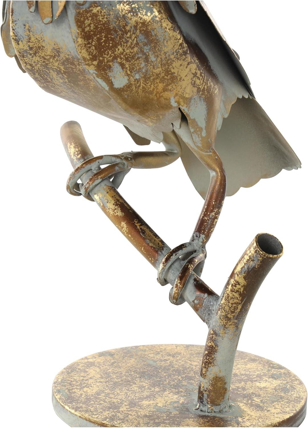 Deco 79 Metal Parrot Decorative Garden Sculpture Patina Garden Statue with Branch Base, Outdoor Sculpture 8" x 7" x 15", Bronze