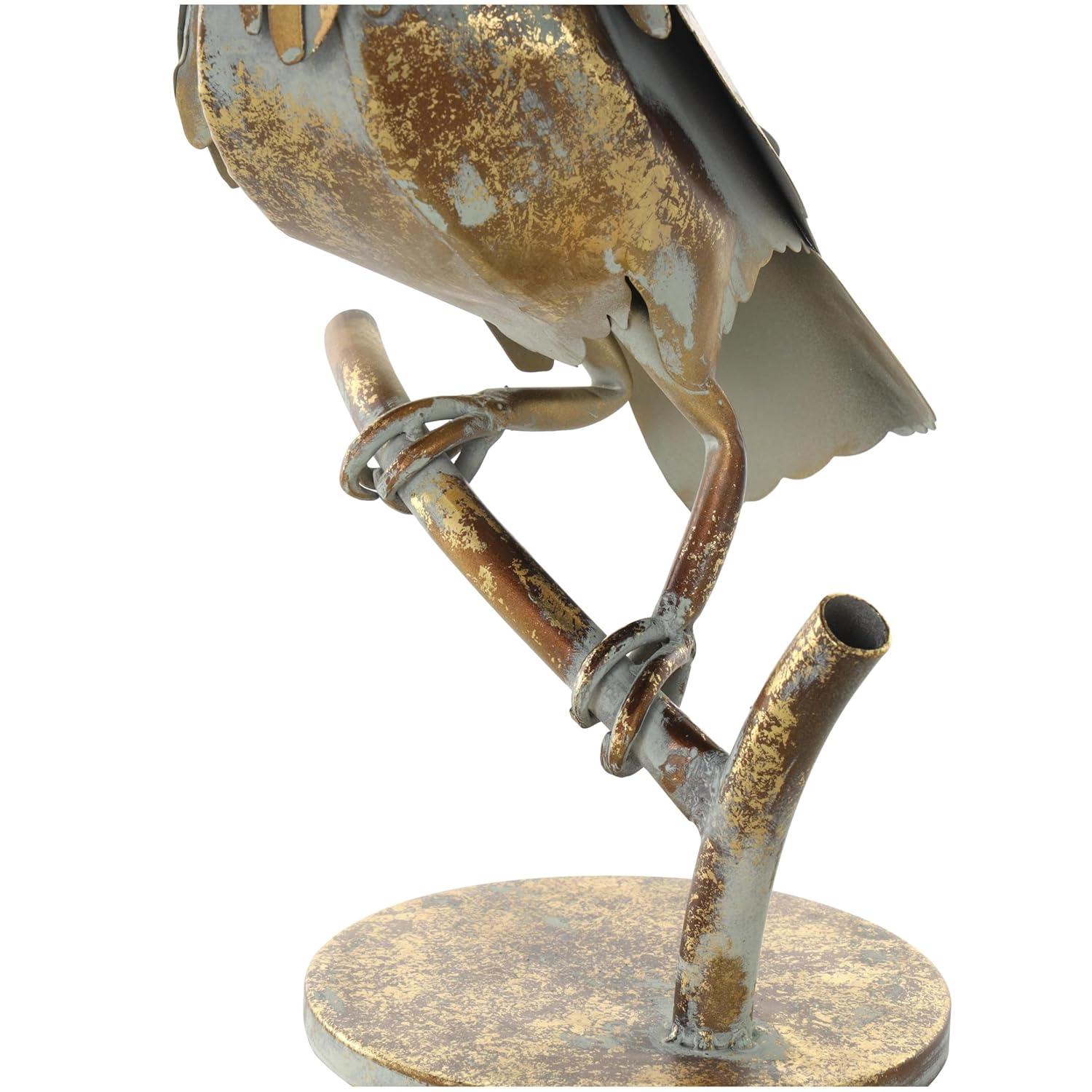 Deco 79 Metal Parrot Decorative Garden Sculpture Patina Garden Statue with Branch Base, Outdoor Sculpture 8" x 7" x 15", Bronze