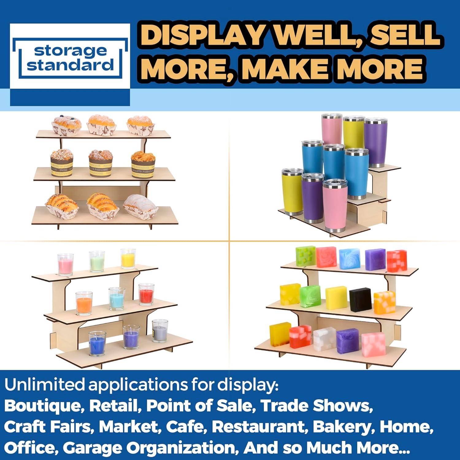 Storage Standard 3 Tier Shelf Wooden Display Stand Straight Display Shelf for Vendors 16 x 12 x 9 Inch