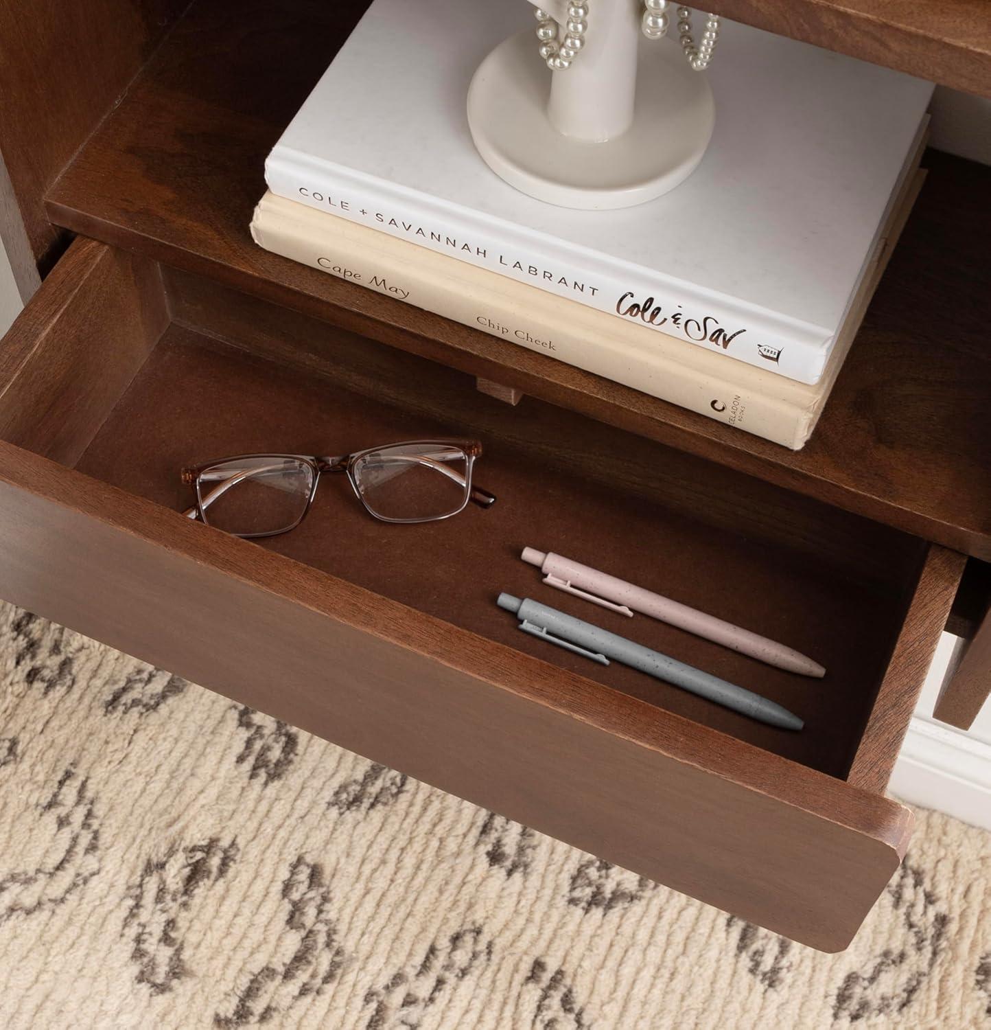 Kate & Laurel All Things Decor 18"x24" Kato Wall Shelf with Drawer Walnut Brown