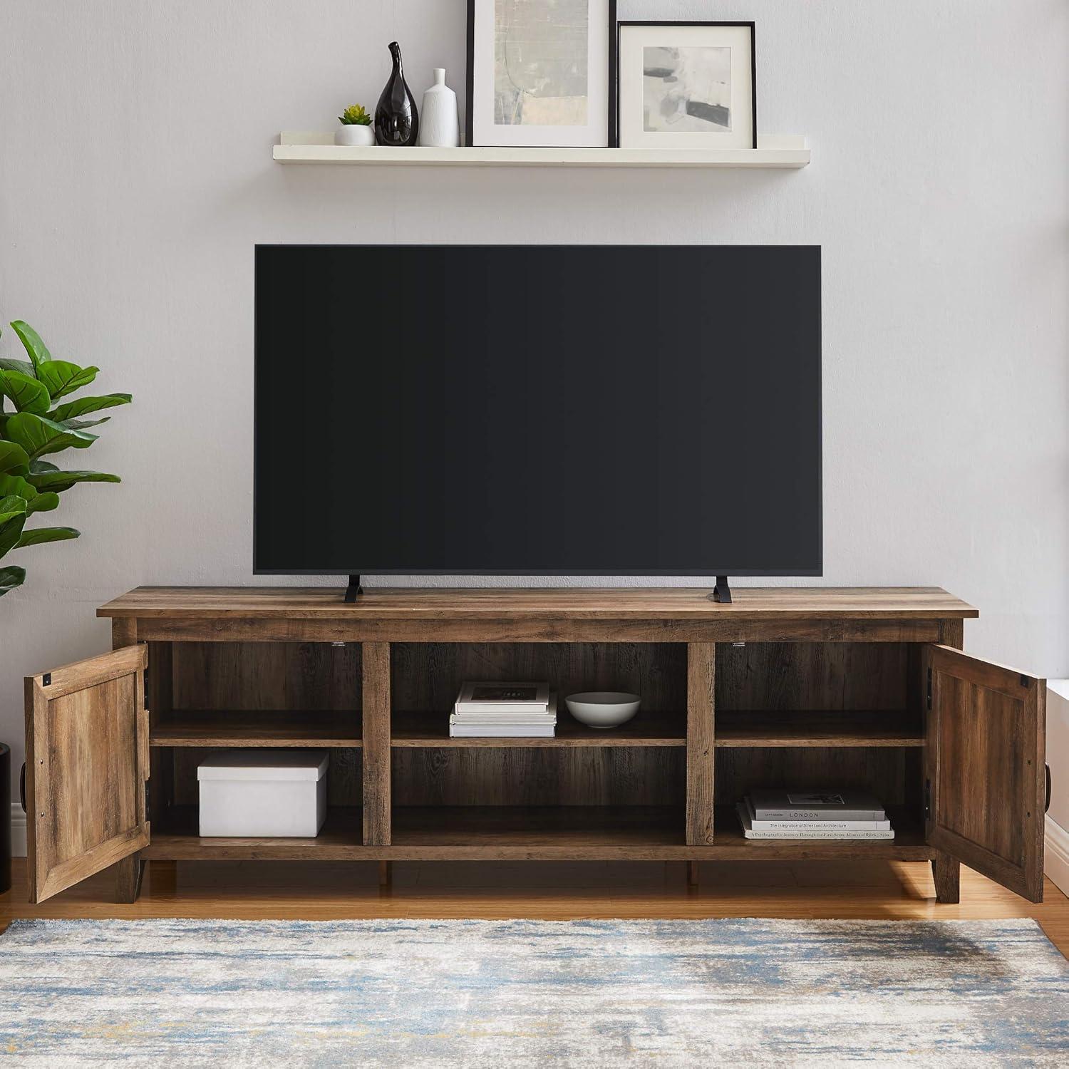 70" Farmhouse TV Stand Console with Side Grooved Doors in Rustic Oak