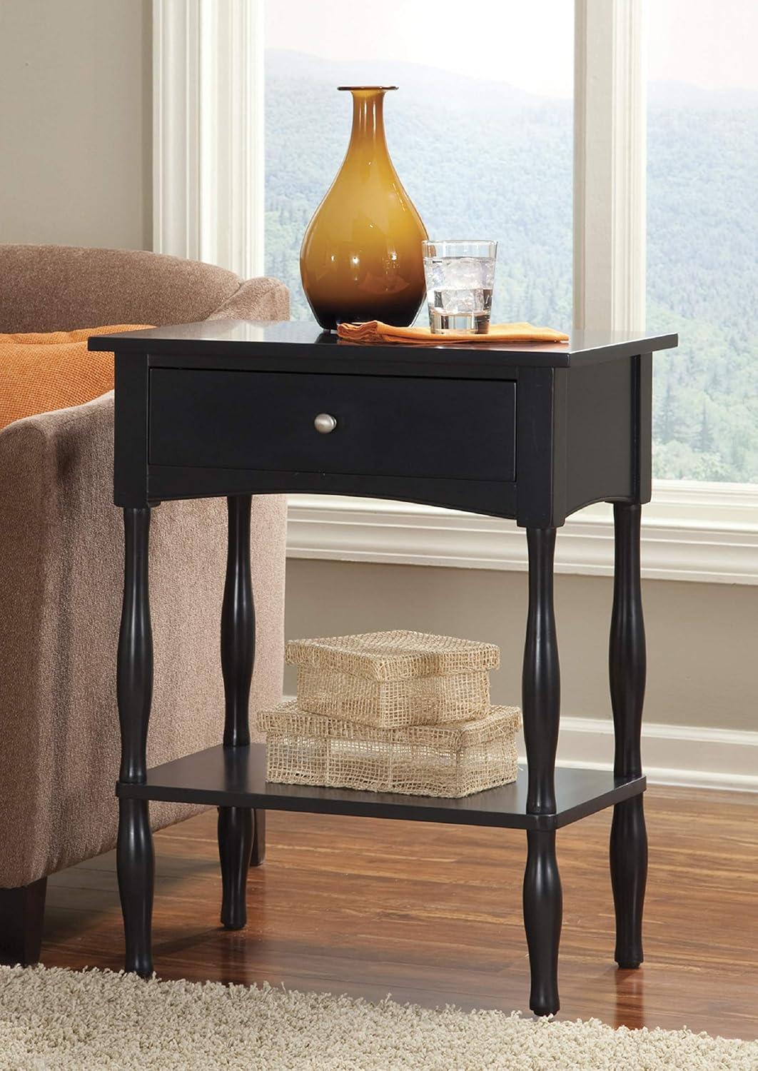 End Table Hardwood Black - Alaterre Furniture: Cottage Style, Drawer, Shelf, Turned Legs