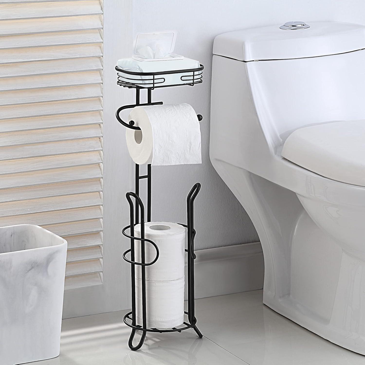 SunnyPoint Bathroom Heavyweight Toilet Tissue Paper Roll Storage Holder Stand Black (HL-TPS-01BLK)