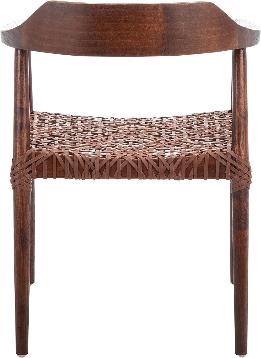 SAFAVIEH Munro Leather Woven Accent Chairs, Walnut (Sungkai Wood Frame)/Cognac (Leather Seat) (22 in. W x 20.5 in. D x 28.5 in. H)