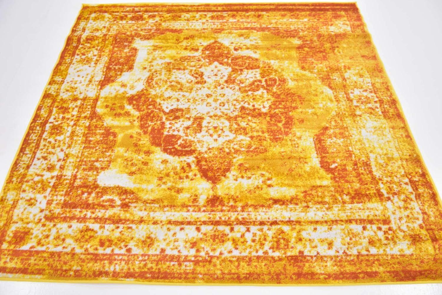 Salle Garnier Orange and Yellow Square Synthetic Area Rug