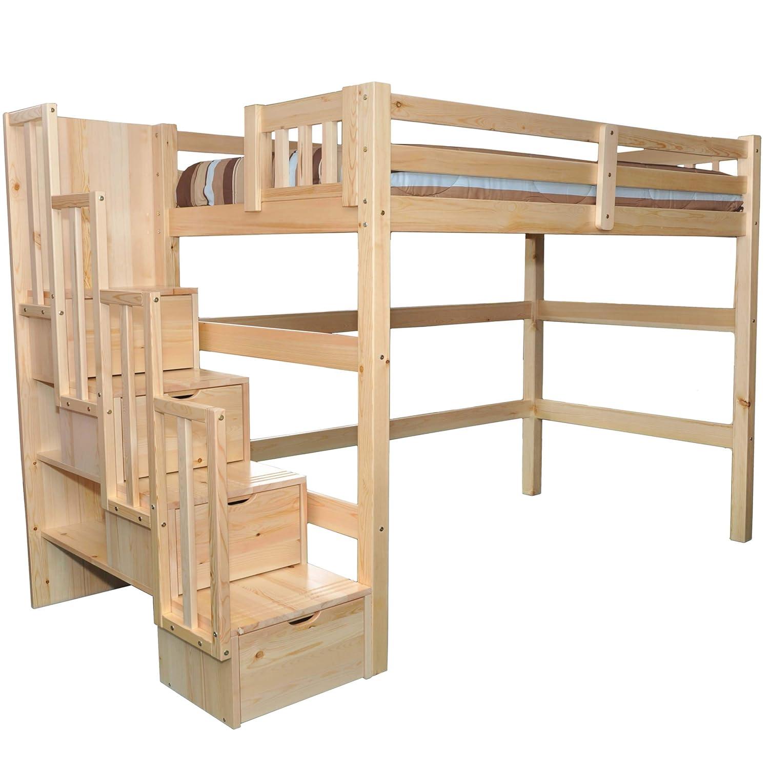 Encore Stairway Twin Loft Bed Natural