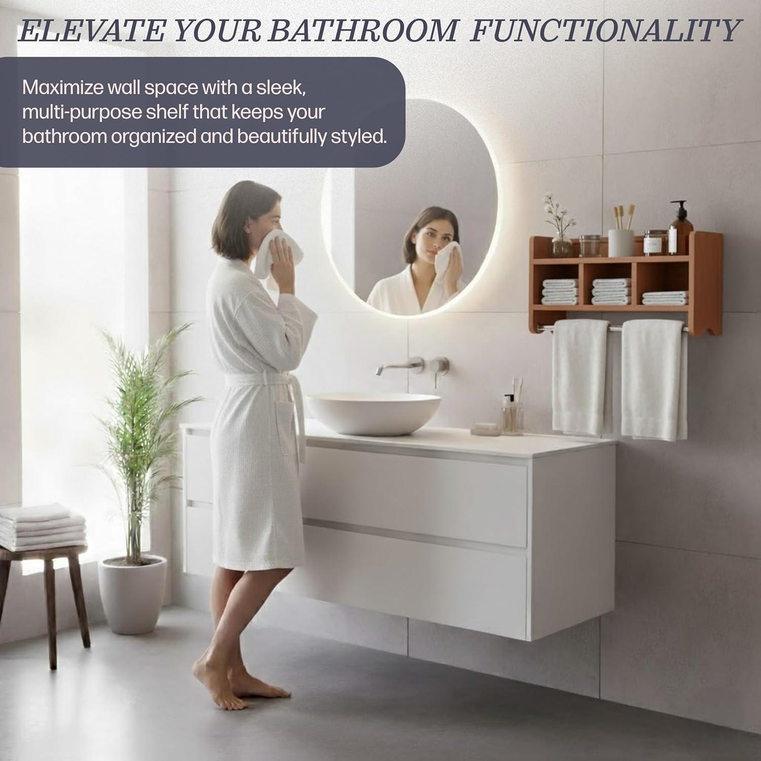 25" Bath Storage Shelf with Towel Rod, Chestnut