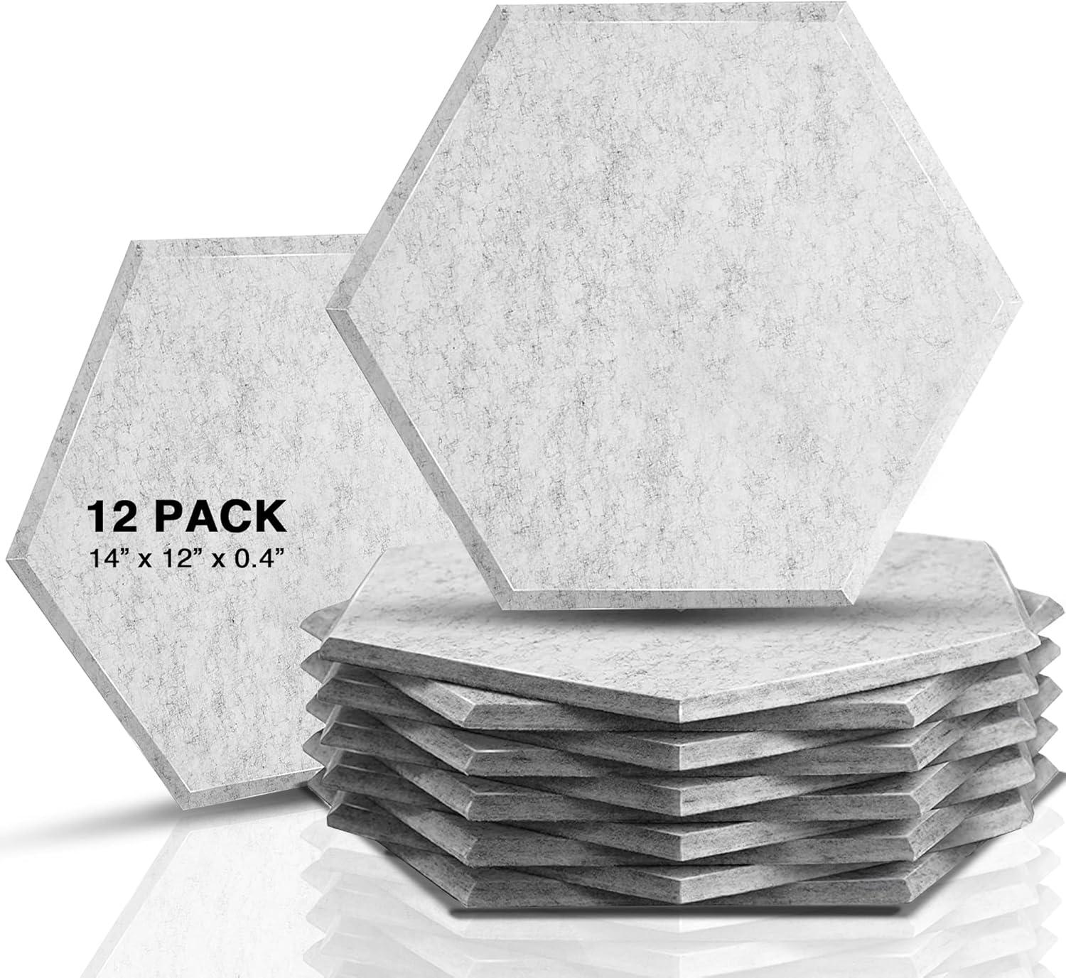 Sonic Acoustics 12pk 14"x12"x4" Hexagon Acoustic Panels - Silver Gray