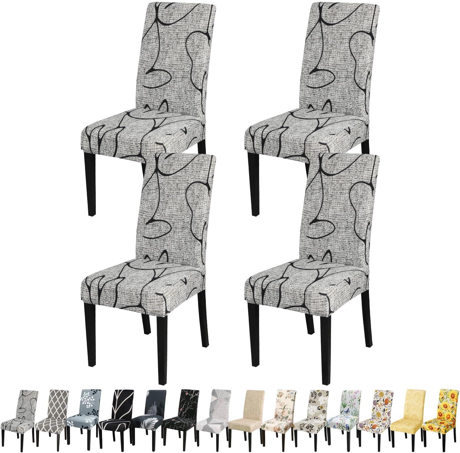 Chair Covers for Dining Room 4 Pack, Solid Stretch Dining Chair Covers, Washable Kitchen Slip Covers, Parson Chair Covers Set of 4 (Gray Lotus, 4 Pack)