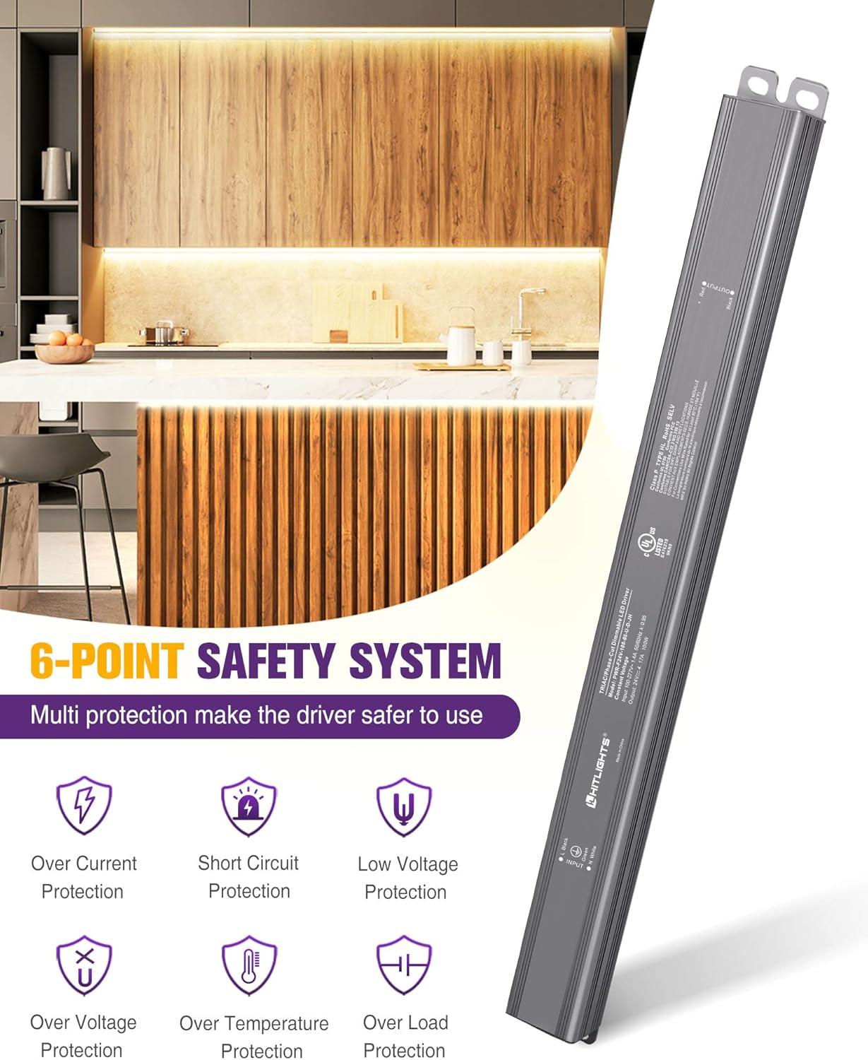 HitLights 100W Dimmable LED Driver Transformer, Power Supply 100~277V AC to 24V DC, 4.1A, Compatible with Forward/Reverse Phase, TRIAC, MLV, ELV Dimmers Such As Lutron, Leviton, Legrand, UL-Listed