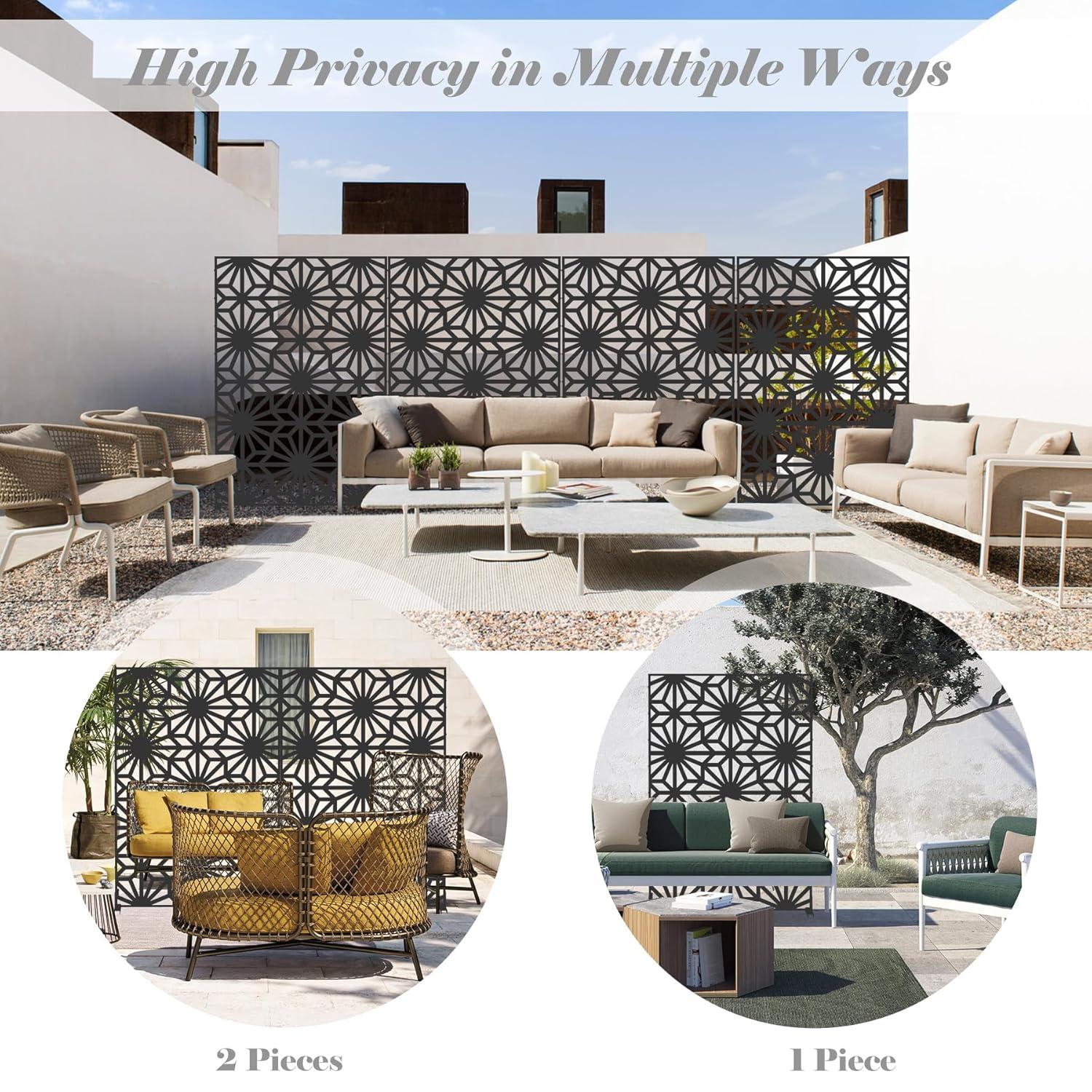 Domi Pantalla de Privacidad de Metal, Paneles de Pantalla de Patio Al Aire Libre, Cercas Decorativas, Espacio Interior, Soporte Divisor, Pantalla de Privacidad Independiente para Patio, Jardín, Balcón, Negro (Girasol)