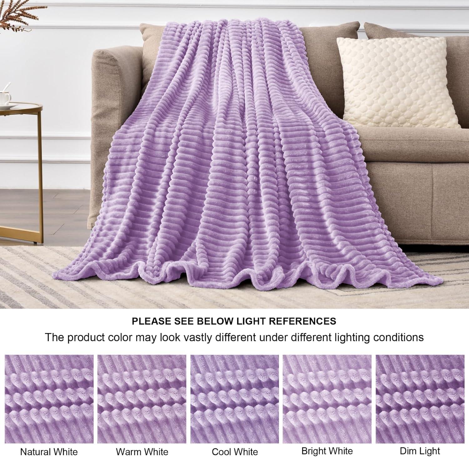 BEDELITE Fleece Throw Blanket for Couch 3D Ribbed Jacquard Cozy, Fluffy, Plush Lightweight Lavender Throw Blankets for Bed, Sofa, 50x60 inches