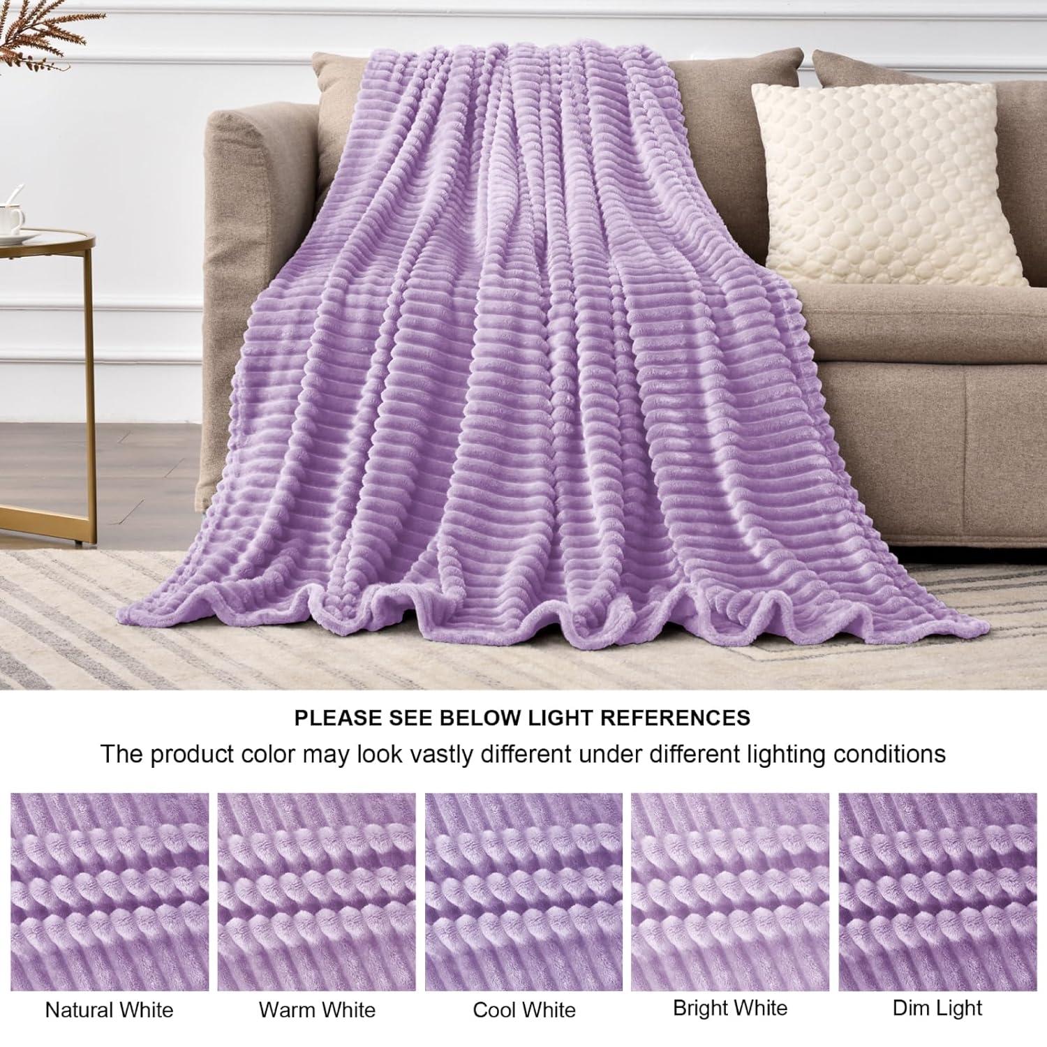 BEDELITE Fleece Throw Blanket for Couch 3D Ribbed Jacquard Cozy, Fluffy, Plush Lightweight Lavender Throw Blankets for Bed, Sofa, 50x60 inches