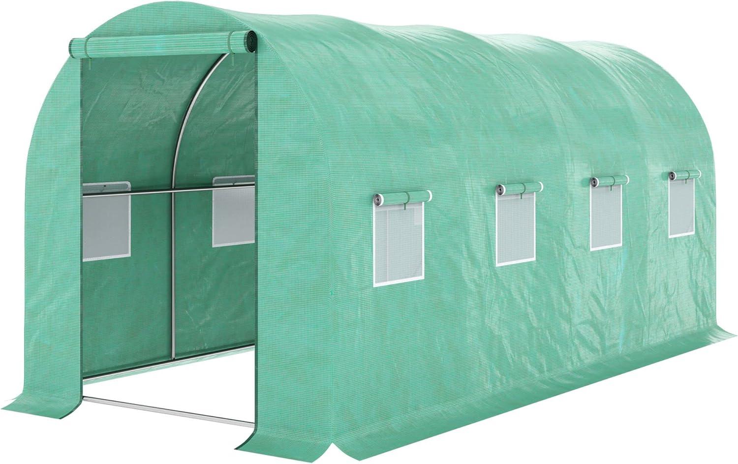 Outsunny 10' x 10' x 6.5' Walk-in Tunnel Hoop Greenhouse, Polyethylene PE Cover, Steel Frame, Roll-Up Zipper Door & Windows for Flowers, Vegetables