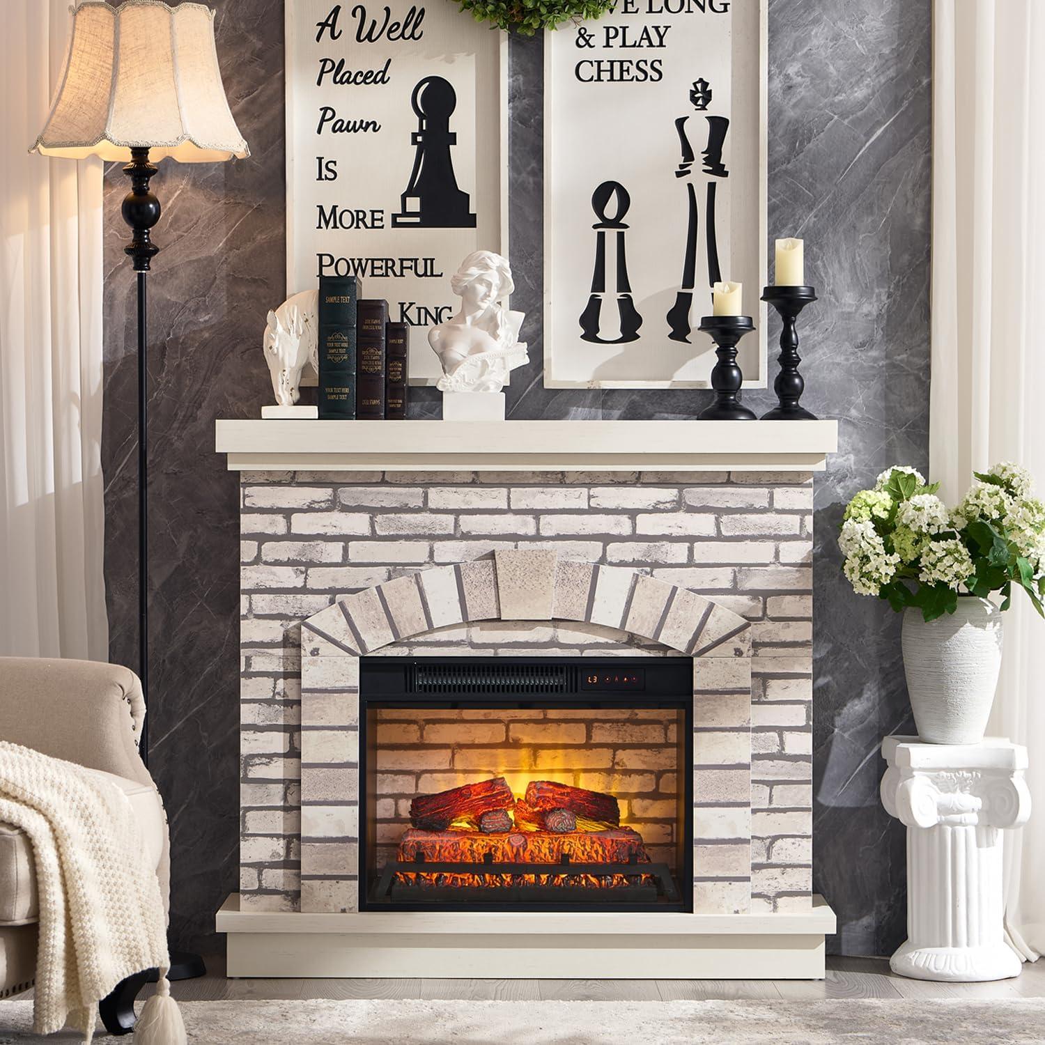 Millwood Pines 42" Farmhouse TV Stand With 23" Electric Fireplace Mantel
