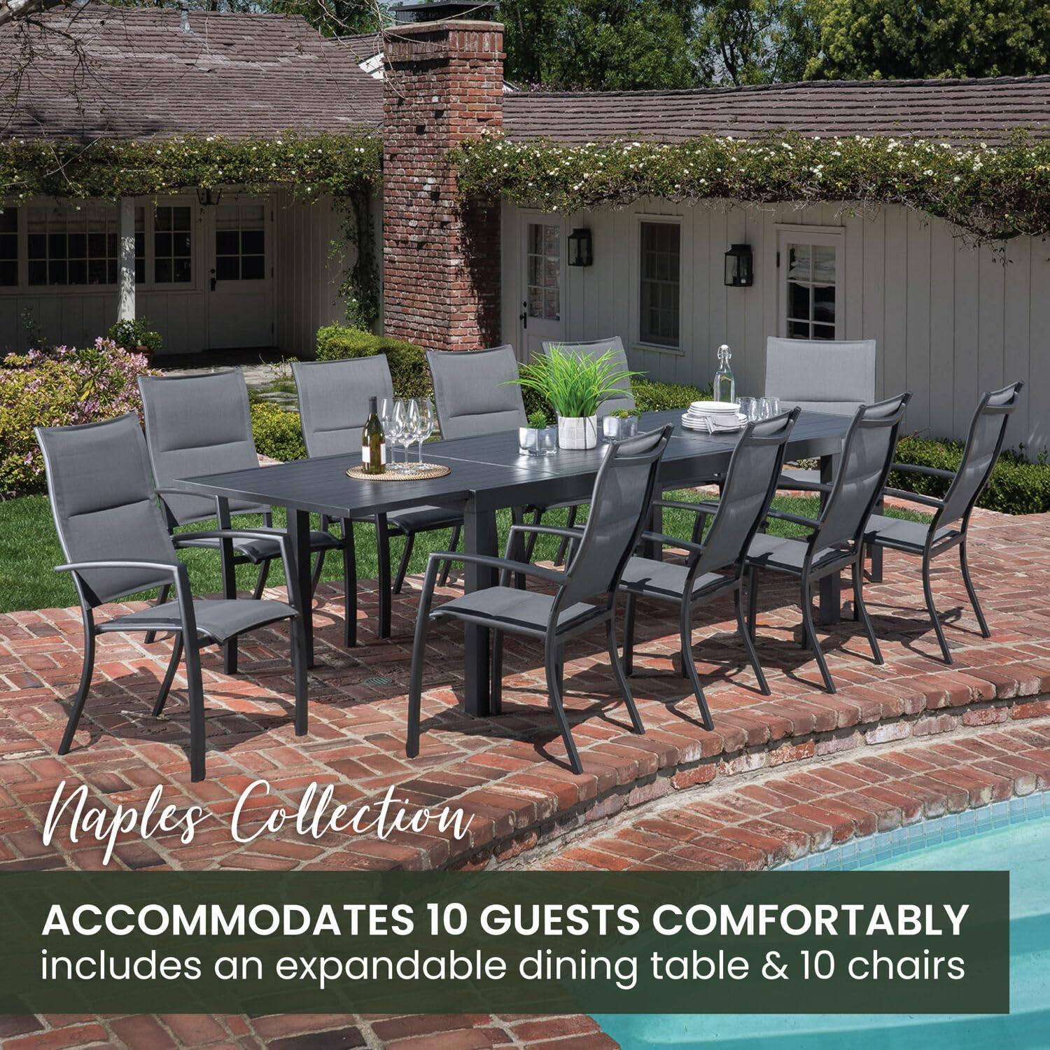 Hanover Naples 11-Piece Outdoor Dining Set, Gray, NAPDN11PCHB-GRY