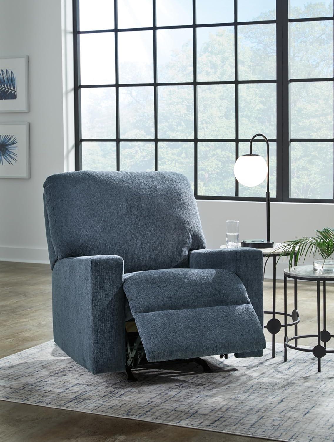 Navy Blue Polyester Contemporary Recliner Chair