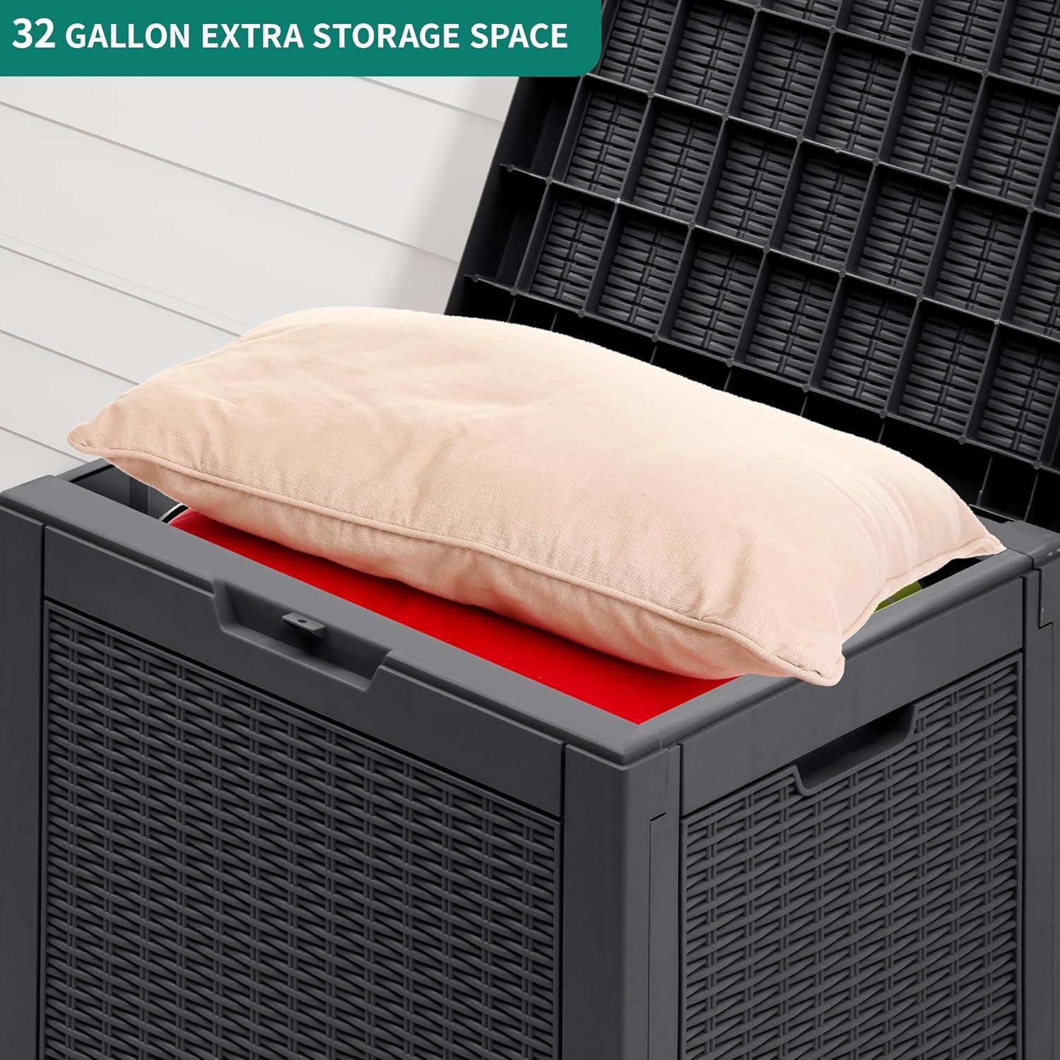 YITAHOME 32 Gallon Rattan Deck Box, Indoor Outdoor Storage Box for Patio Furniture, Pool Accessories, Cushions, Garden Tools, Sports Equipment, Waterproof Resin with Lockable Lid & Side Handles, Black