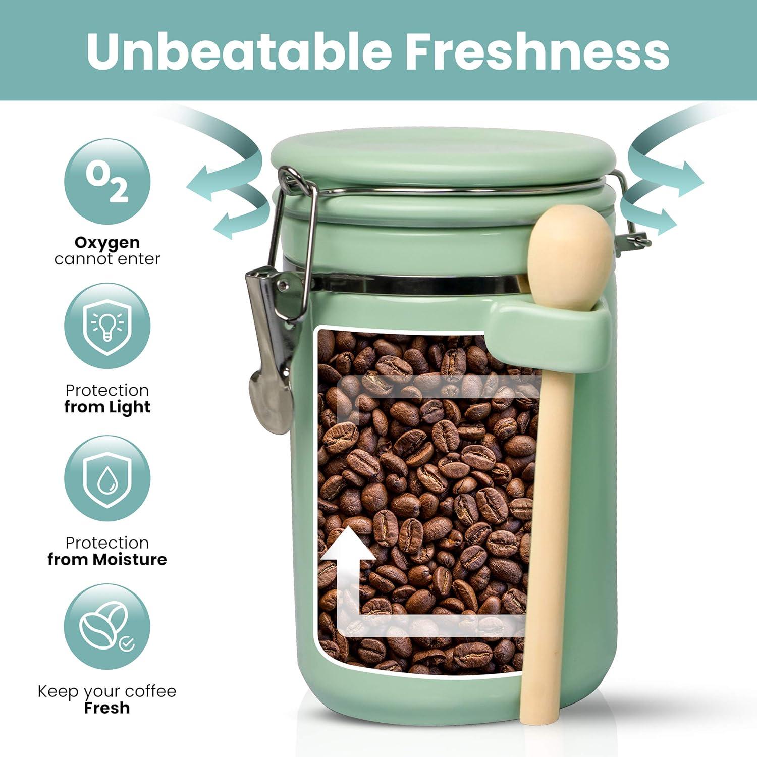 Home Intuition Home Intuition Ceramic Kitchen Canisters Set of 4 with Wooden Spoons Reusable Chalk Labels, Coffee, Tea (Turquoise)